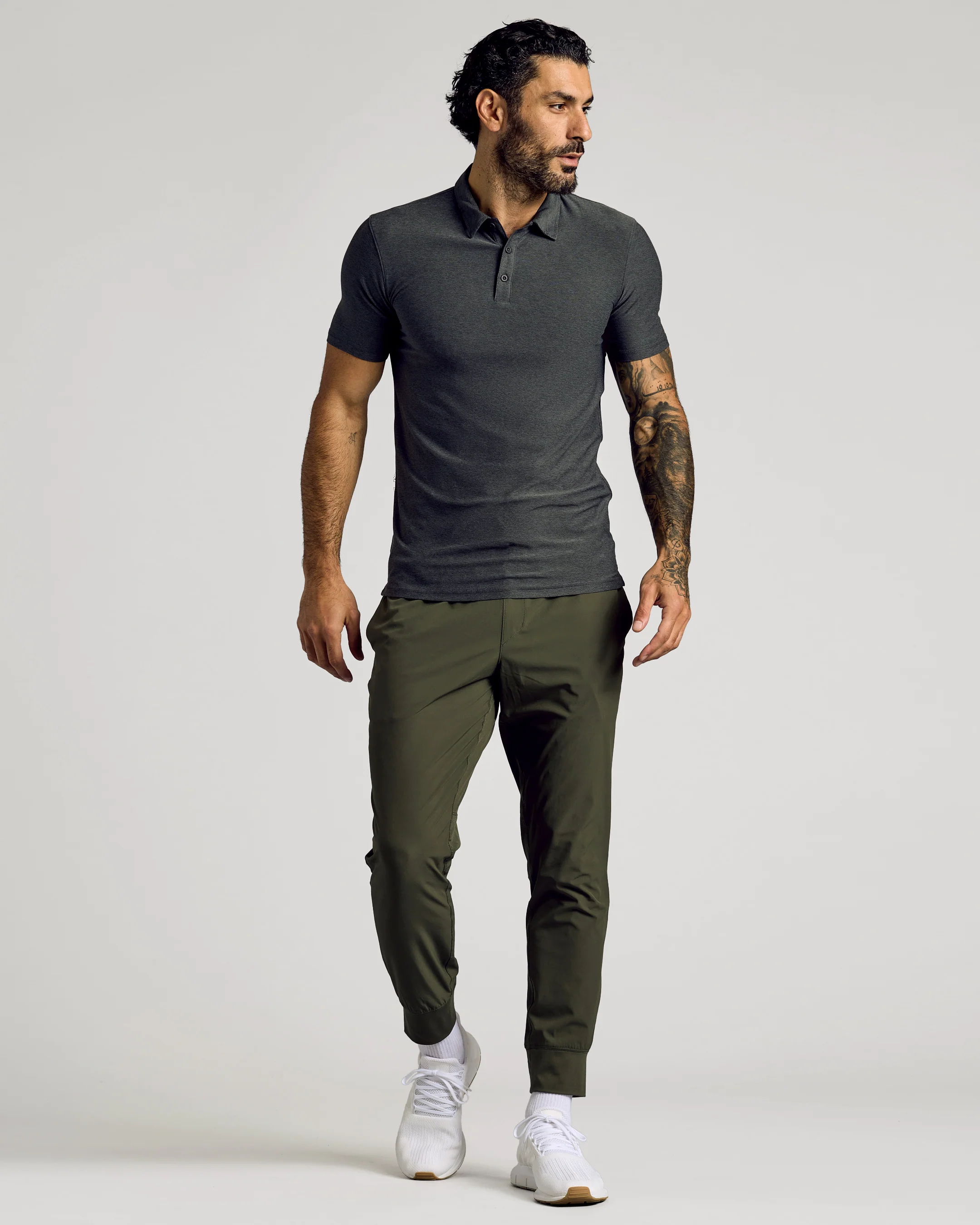 Charcoal Heather Gray Short Sleeve Tall Active Polo - Image 5