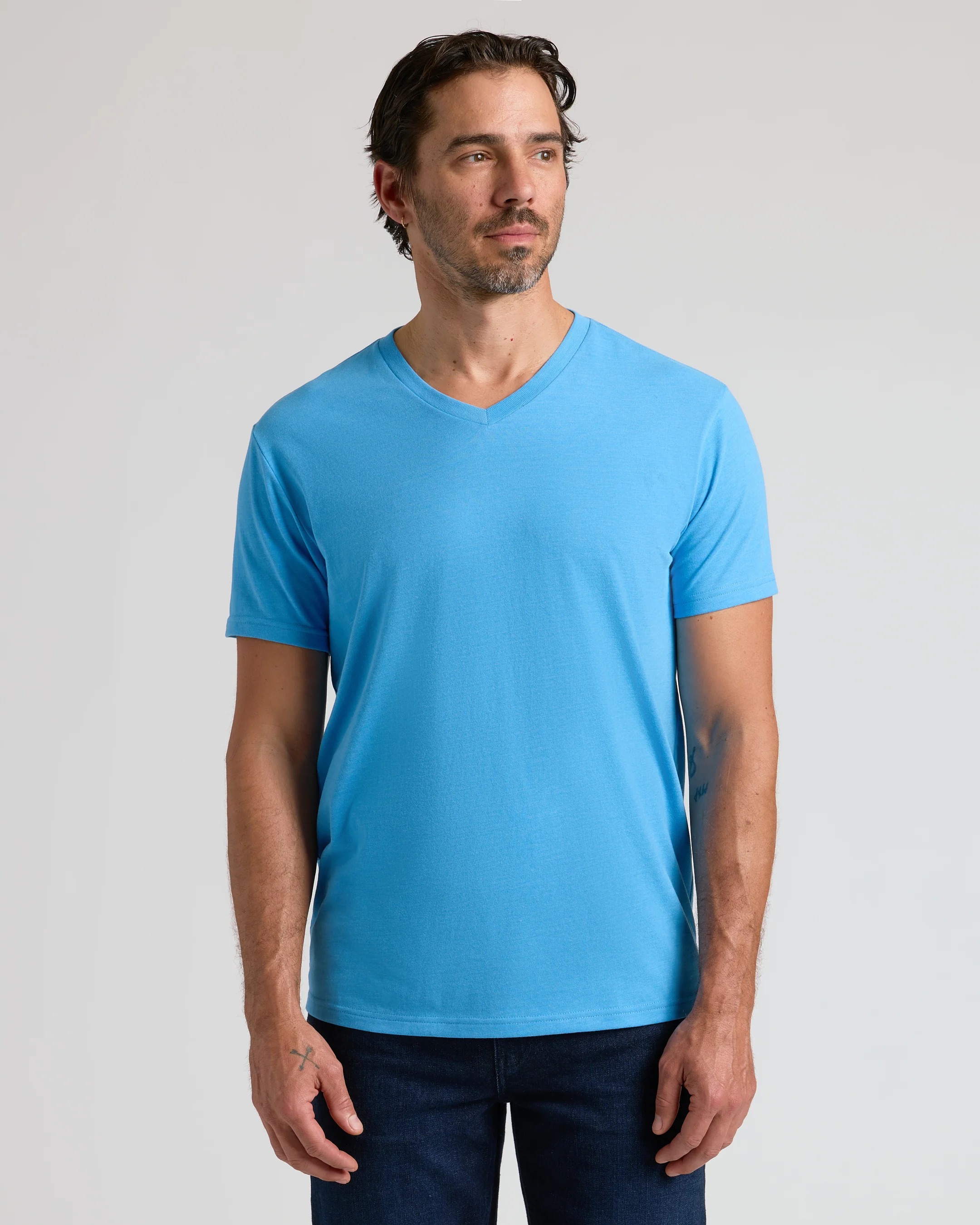 Dark Heather Bahama Blue Classic V-Neck - Image 3