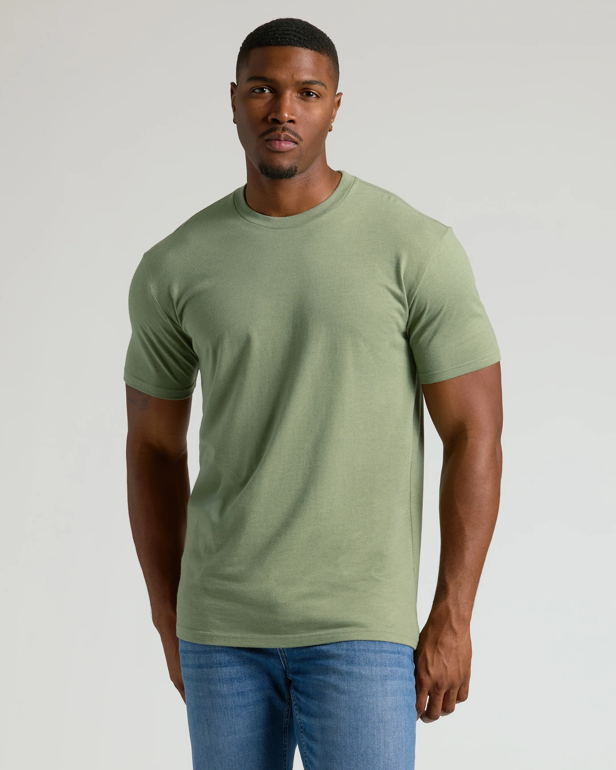 Dark Heather Bay Green Tall Straight Hem Crew Neck T Shirt
