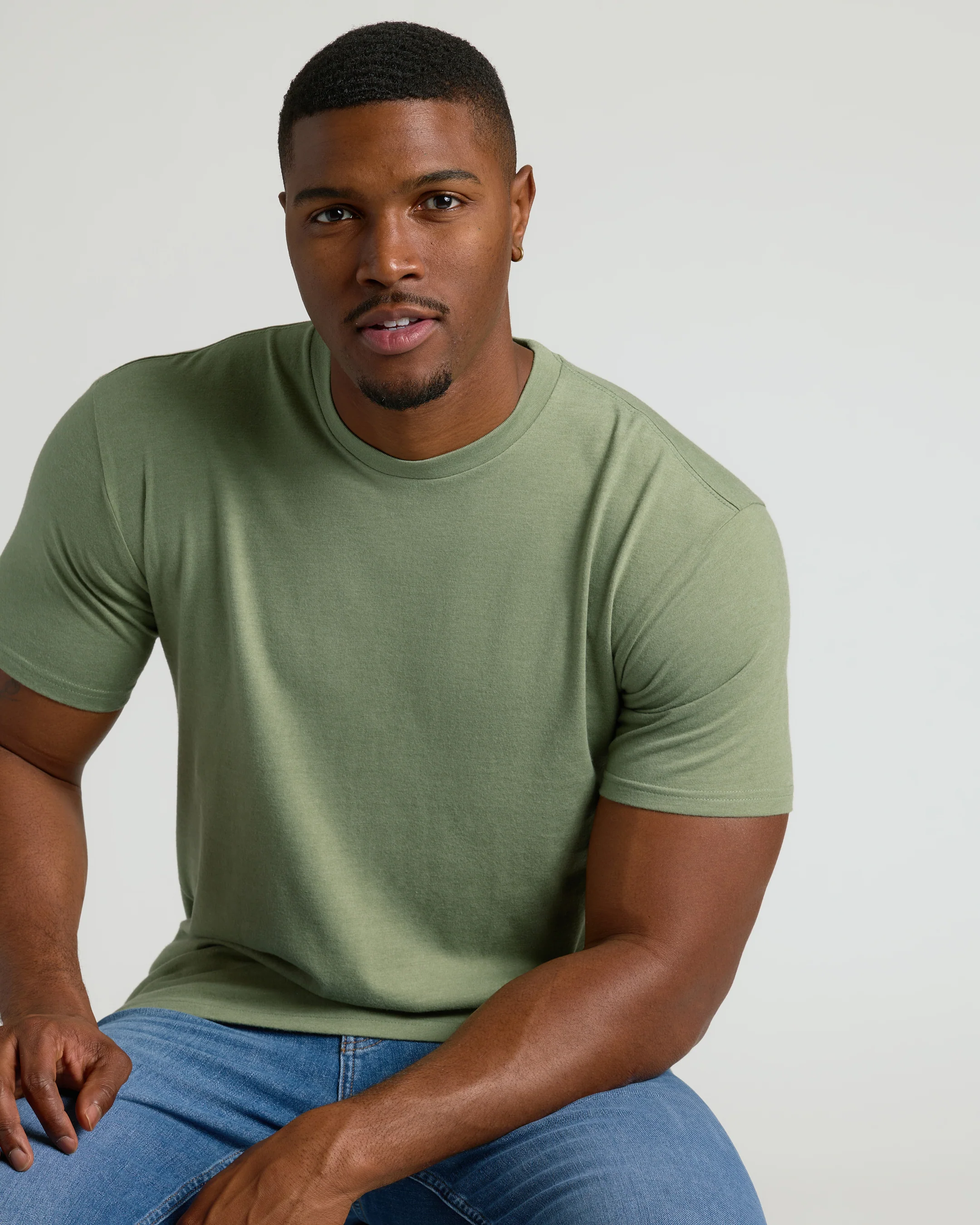 Dark Heather Bay Green Tall Straight Hem Crew Neck T Shirt - Image 4
