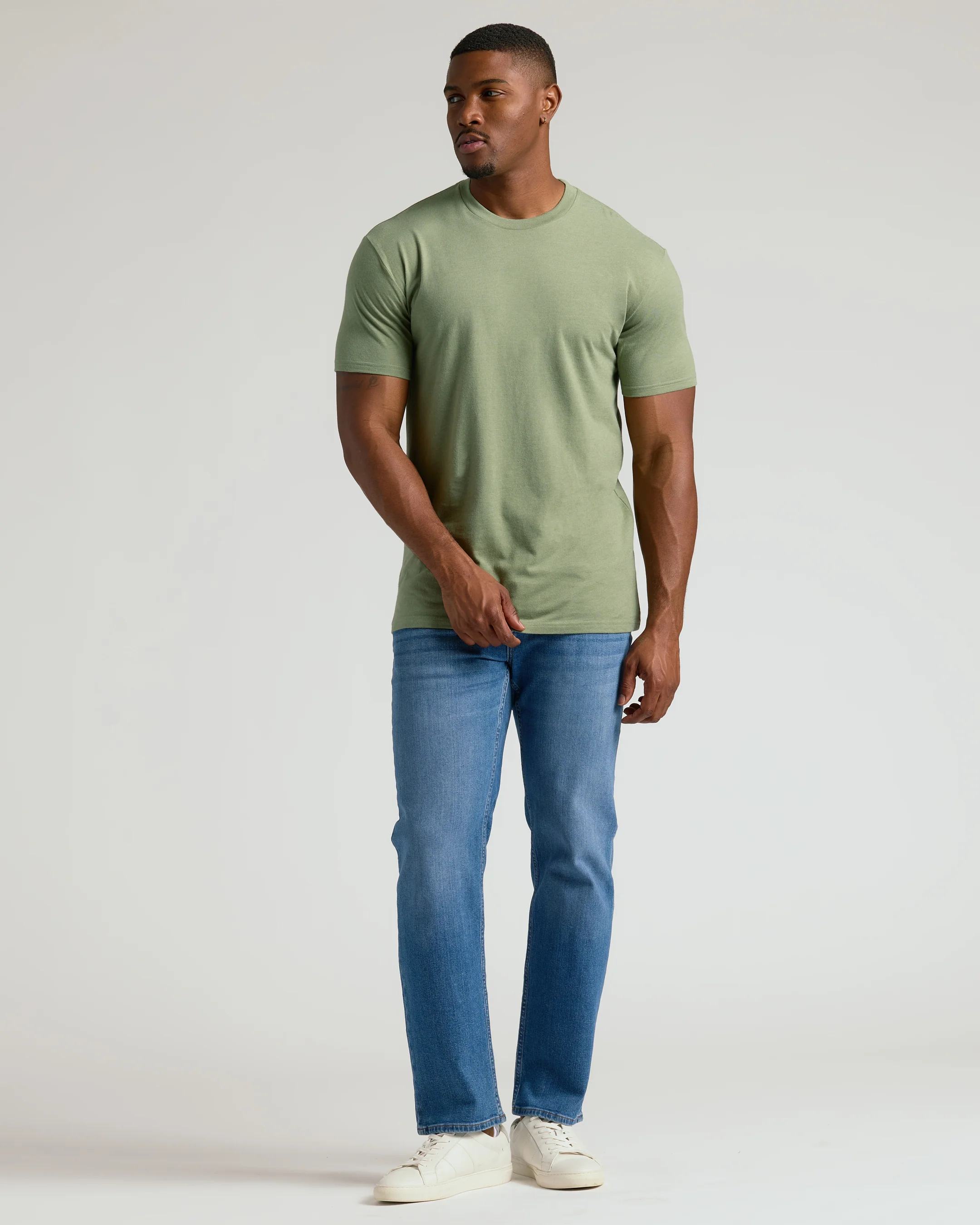Dark Heather Bay Green Tall Straight Hem Crew Neck T Shirt - Image 7