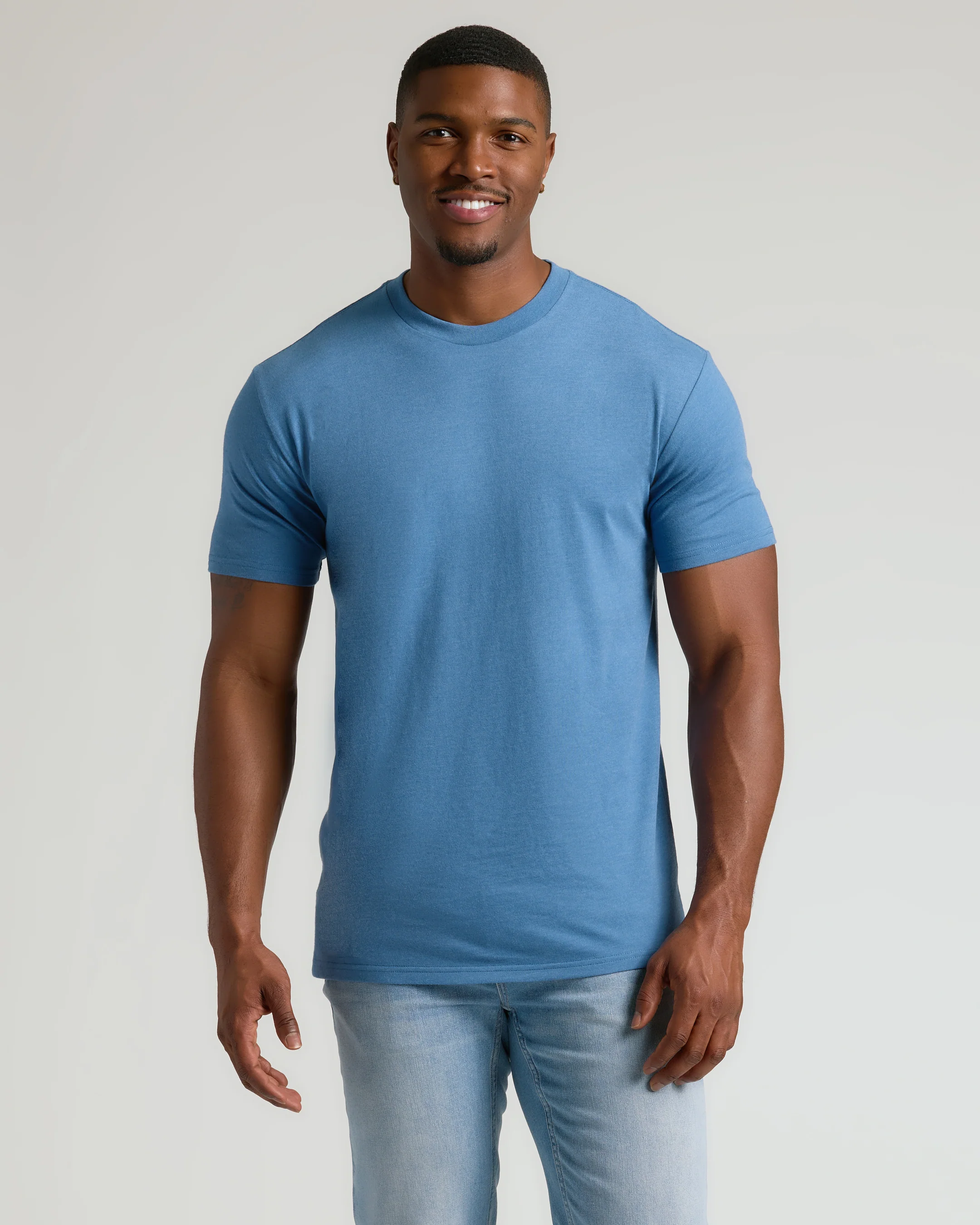 Dark Heather Blue Lake Tall Straight Hem Crew Neck T-Shirt - Image 4