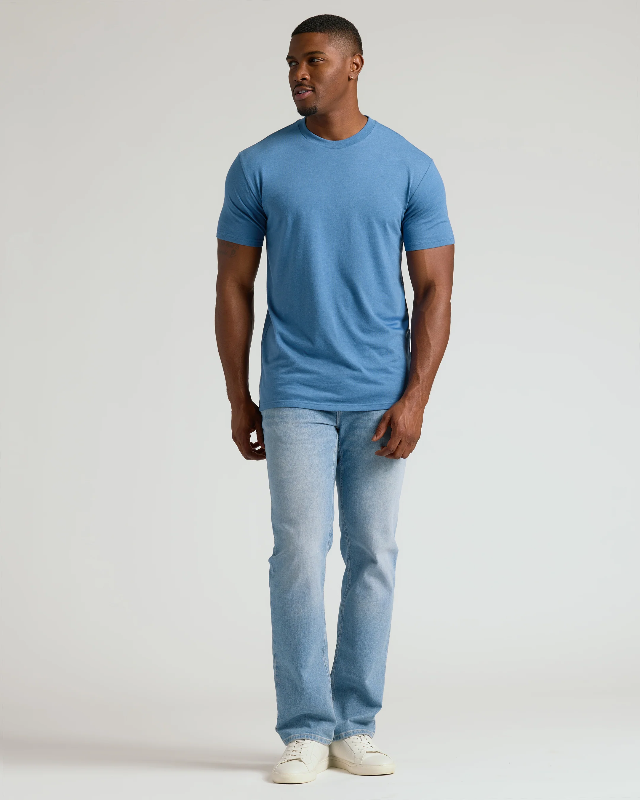 Dark Heather Blue Lake Tall Straight Hem Crew Neck T-Shirt - Image 7