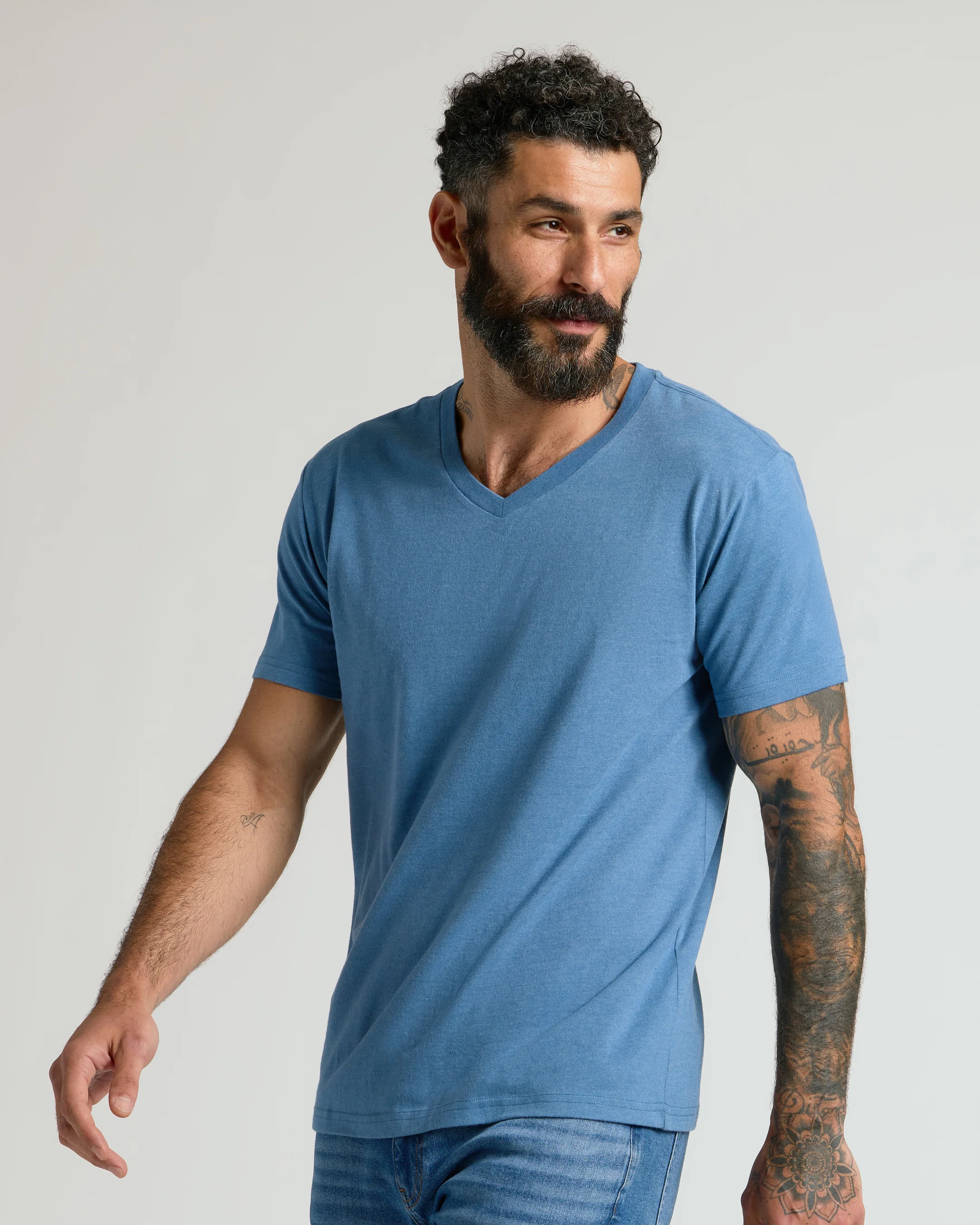 Dark Heather Blue Lake V Neck Tee