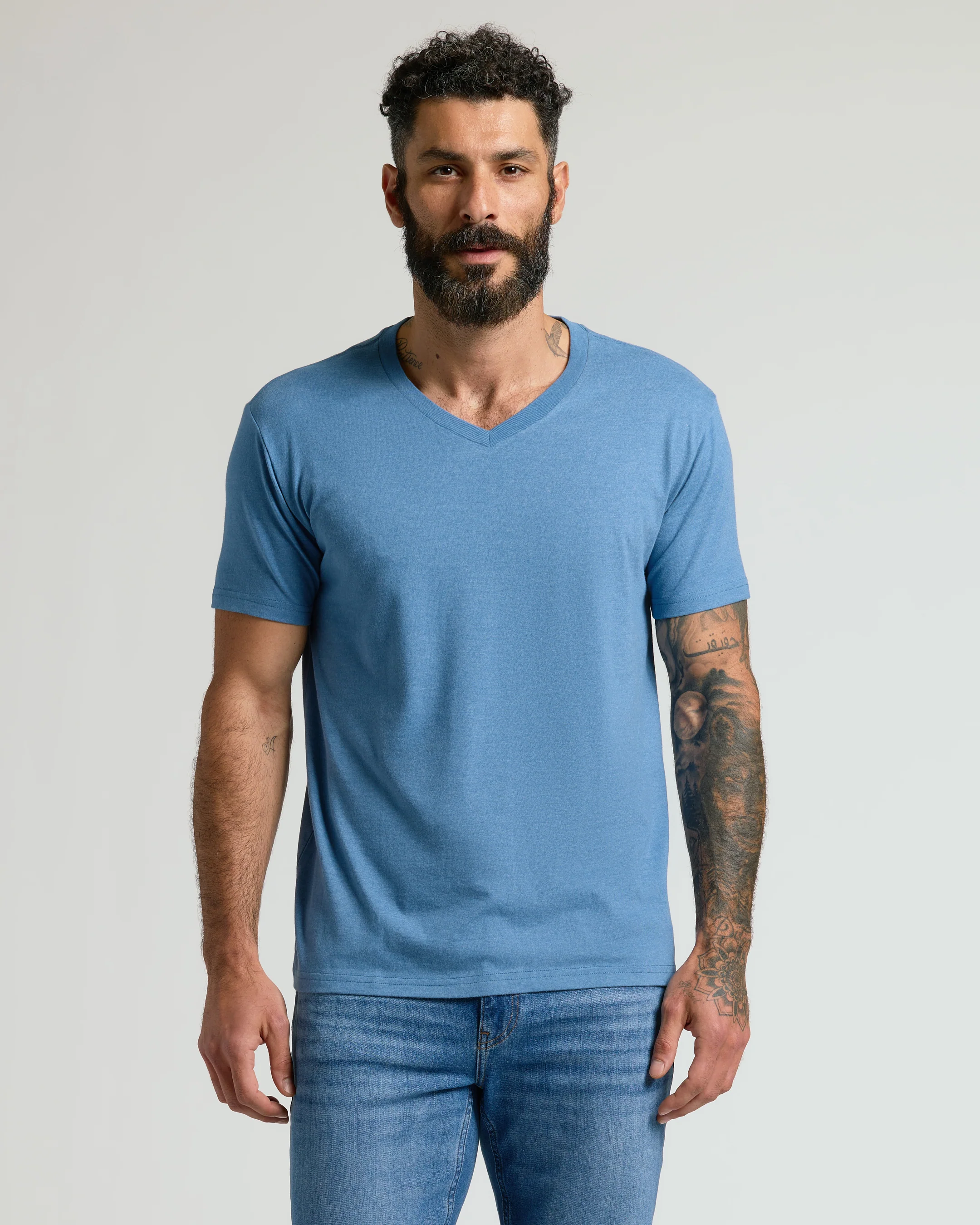 Dark Heather Blue Lake V Neck Tee - Image 3