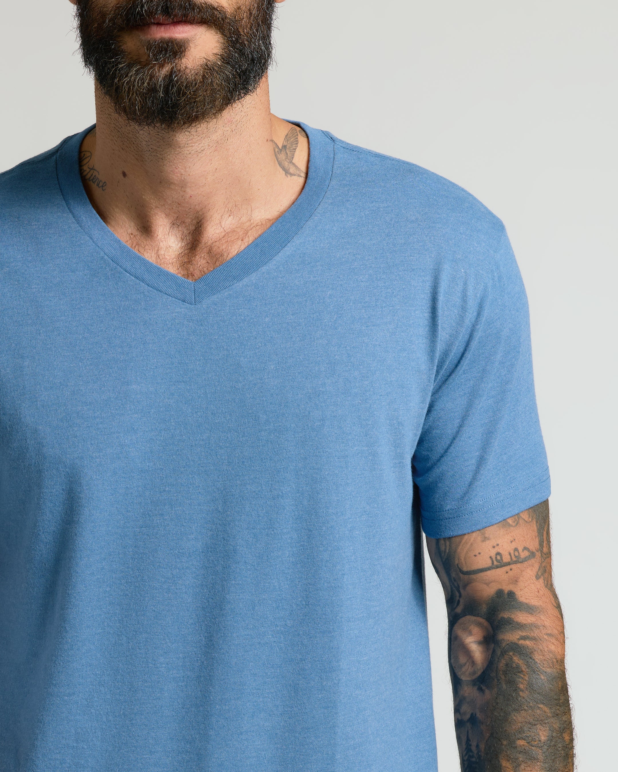 Dark Heather Blue Lake V Neck Tee - Image 5