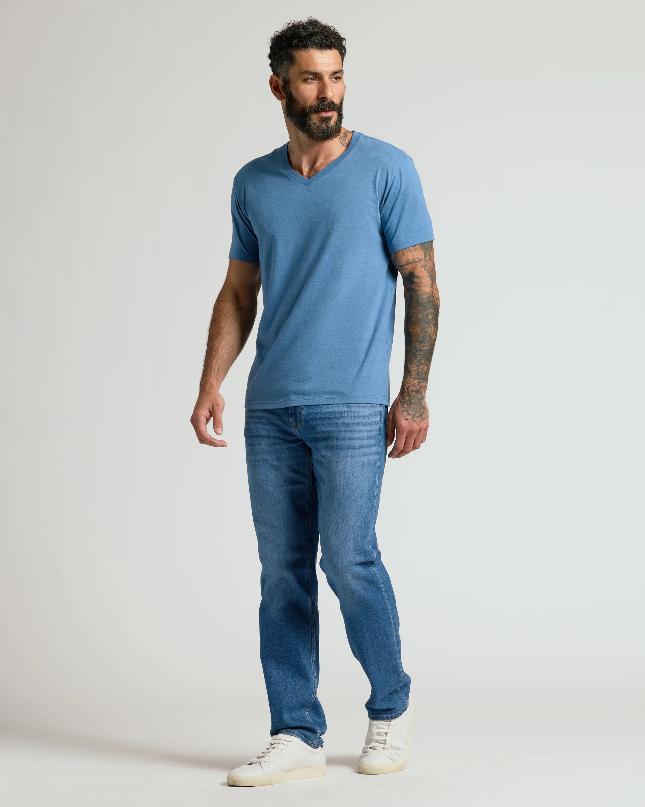 Dark Heather Blue Lake V Neck Tee - Image 7