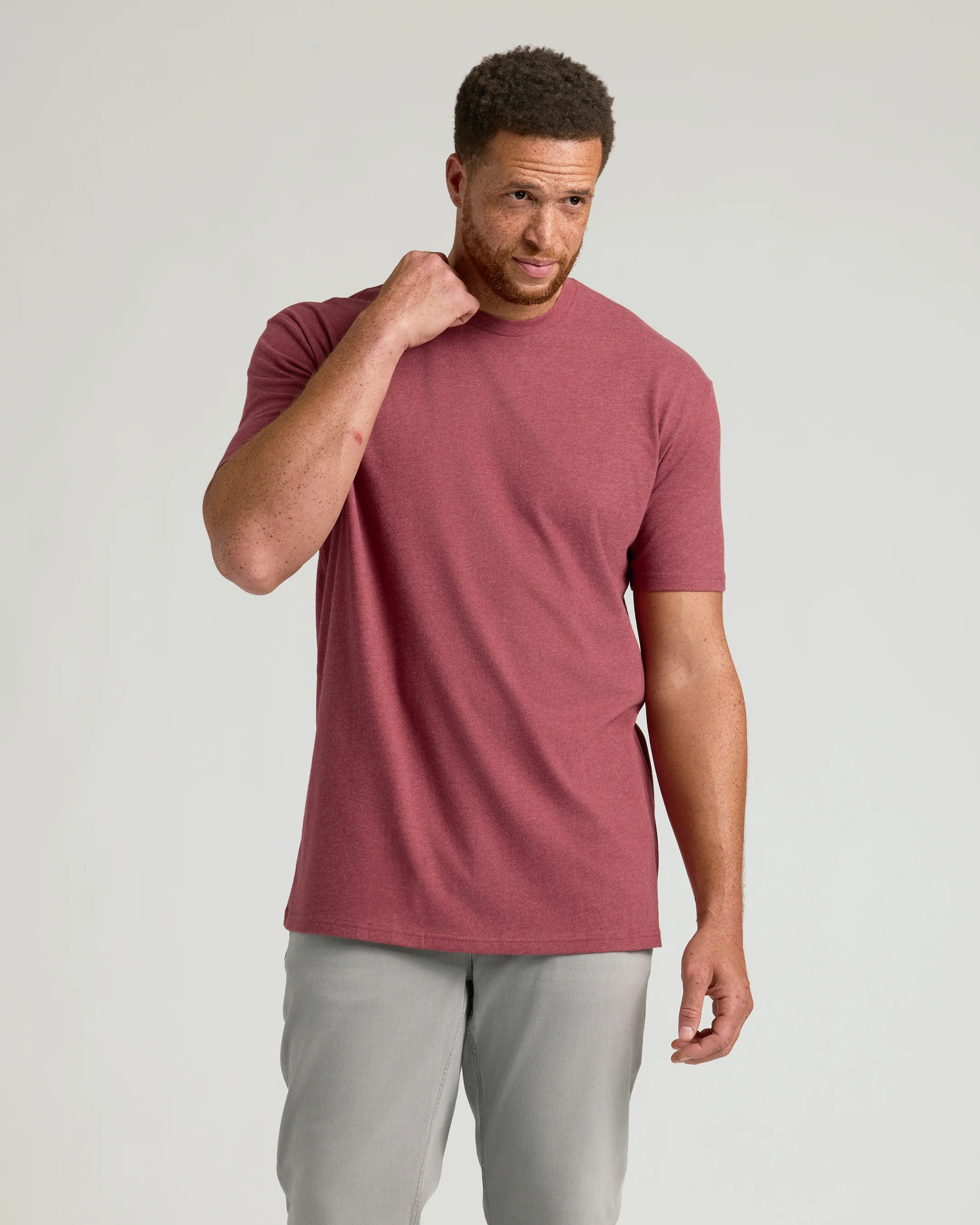 Dark Heather Claret Tall Straight Hem Crew Neck T-Shirt - Image 4