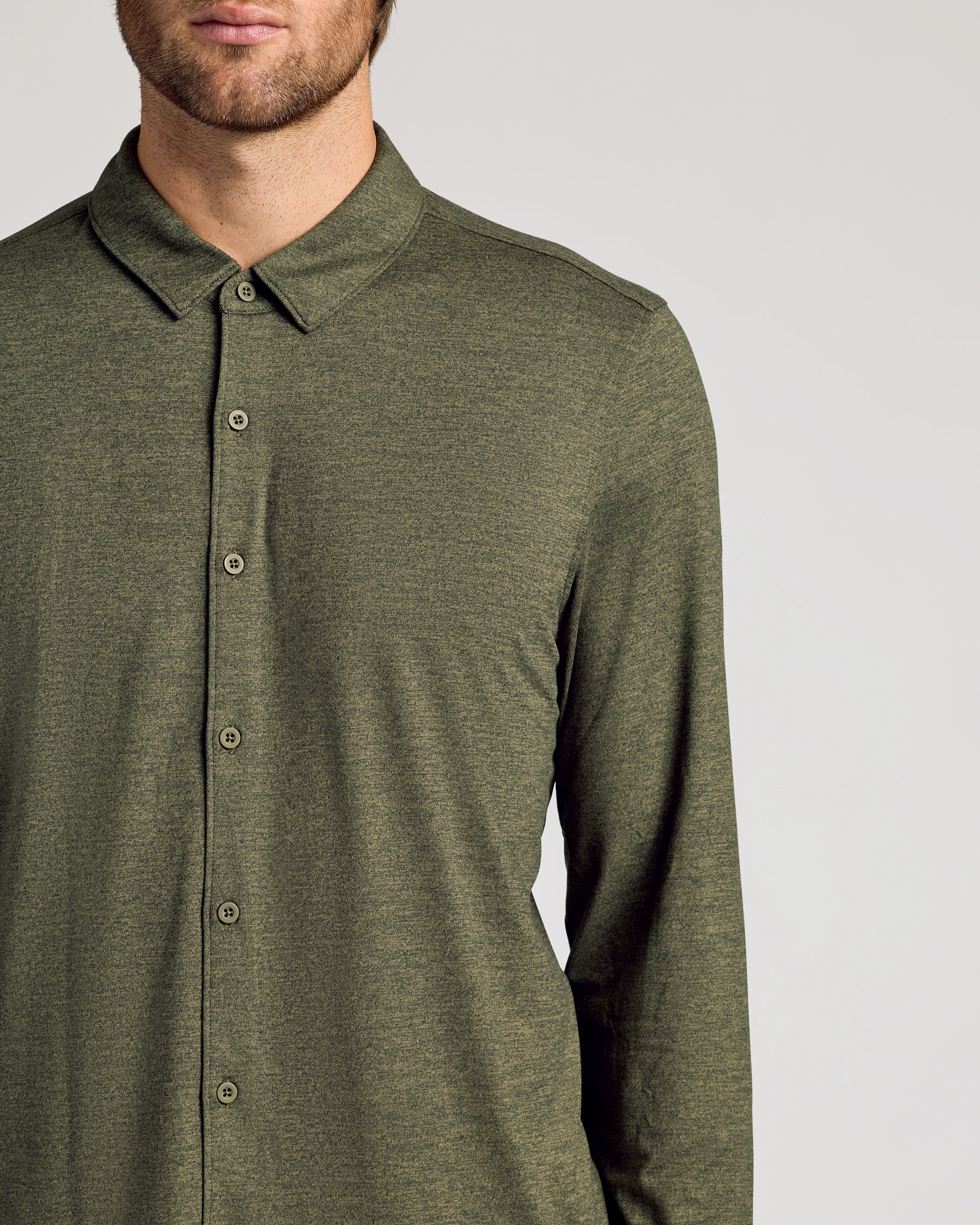 Dark Heather Military Green Long Sleeve Do-It-All Comfort Shirt - Image 5
