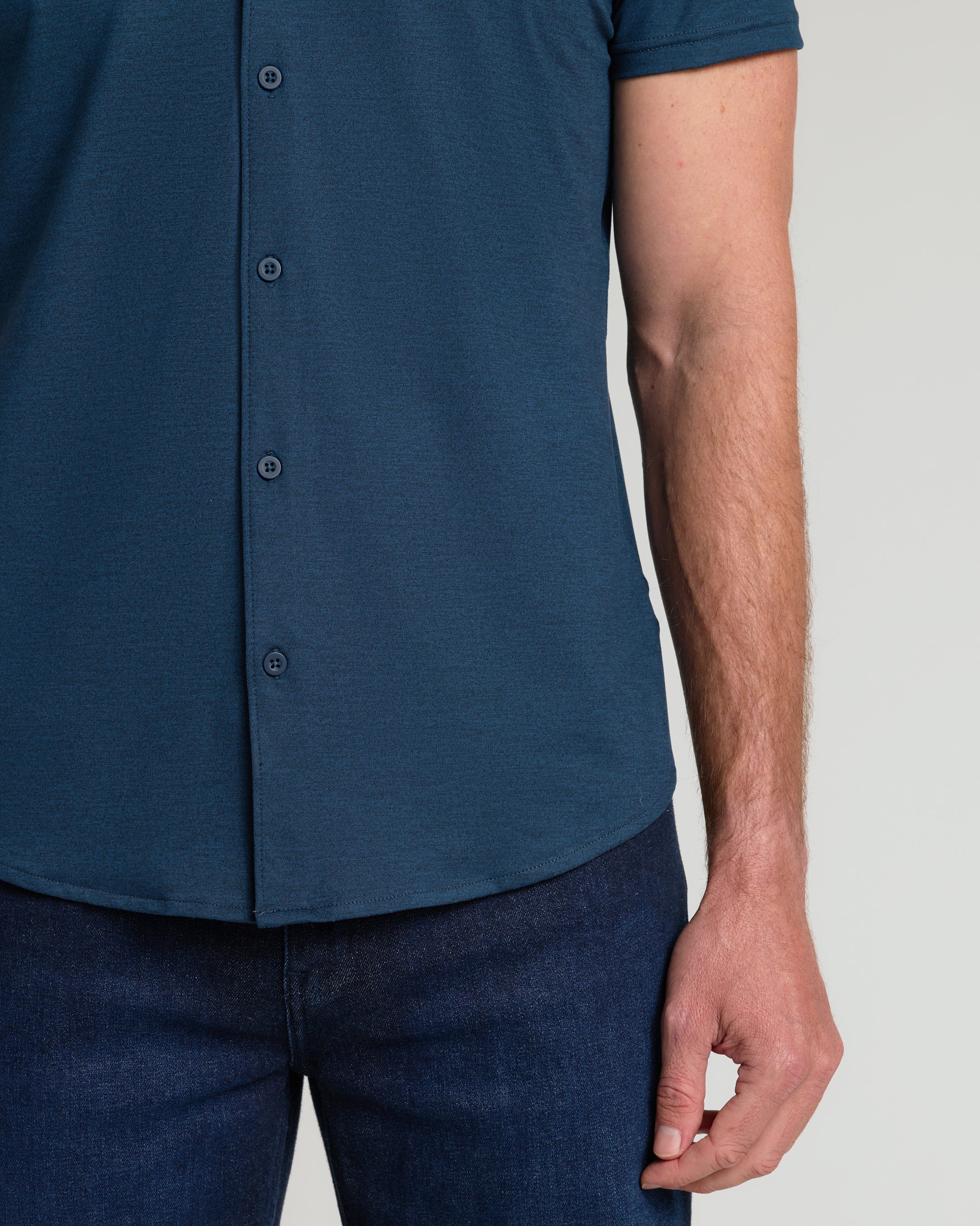 Dark Heather Navy Short Sleeve Comfort Knit Shirt - Image 5