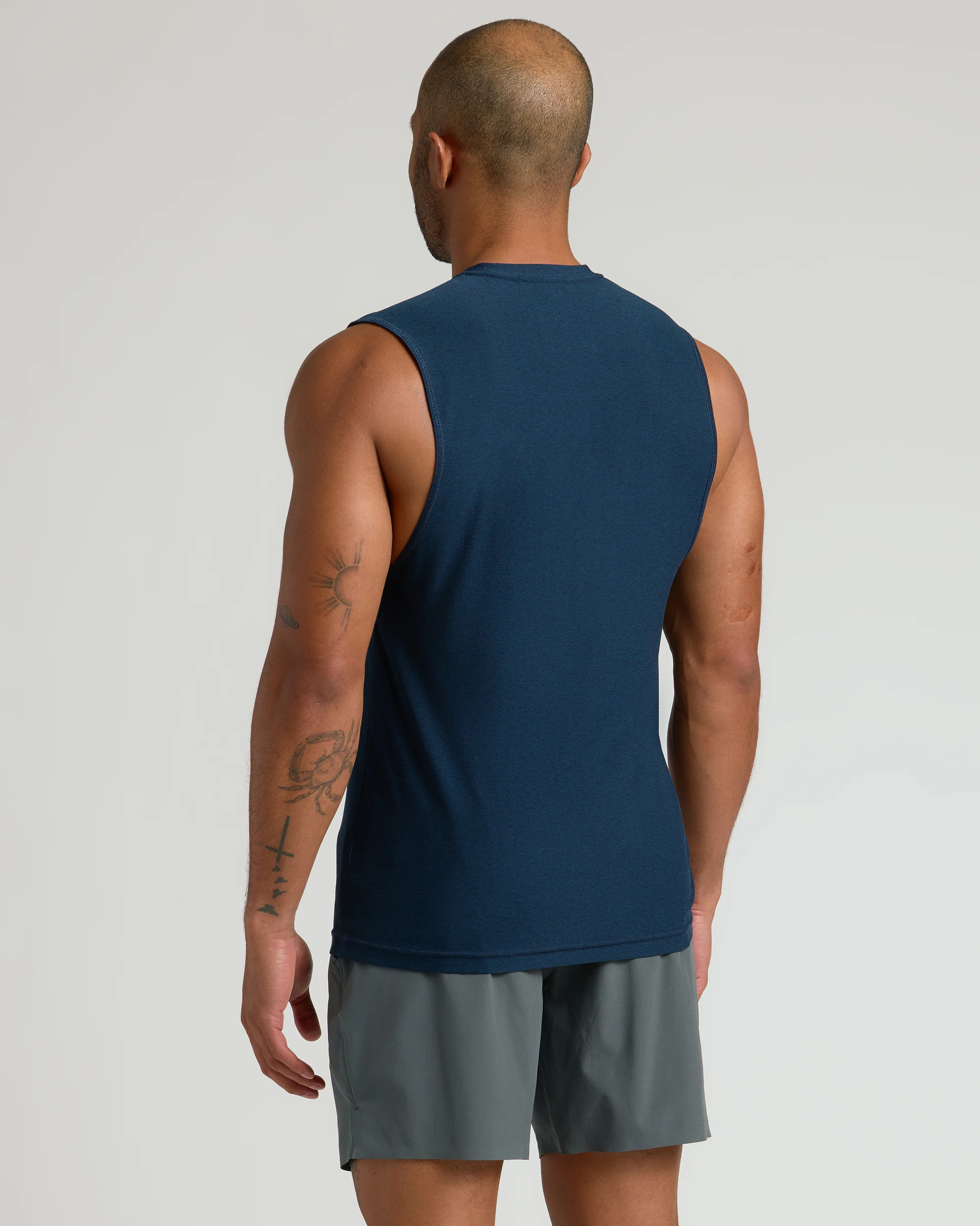 Dark Heather Navy Sleeveless Active Muscle Tee - Image 3