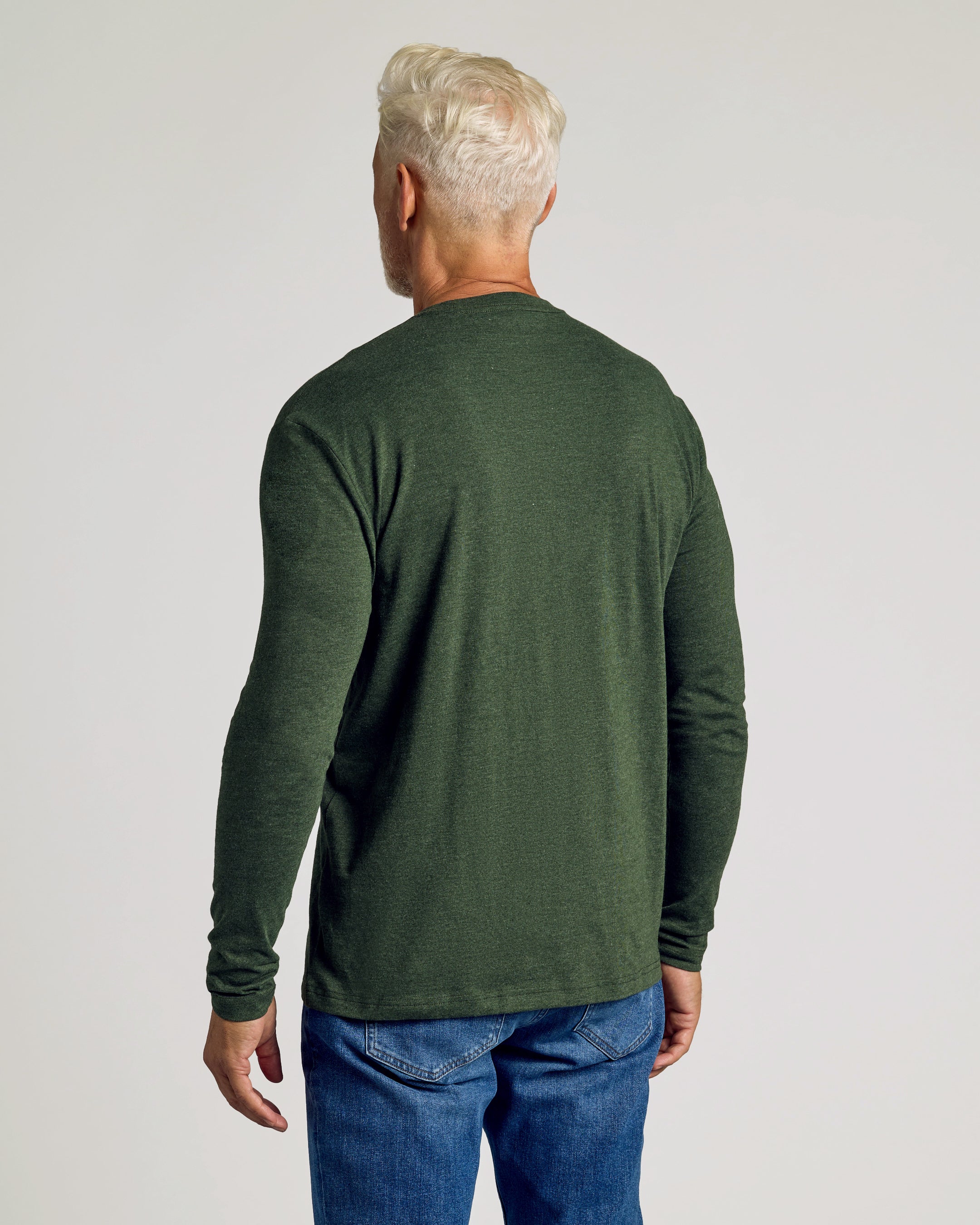 Dark Heather Olive Classic Long Sleeve Crew Neck - Image 3