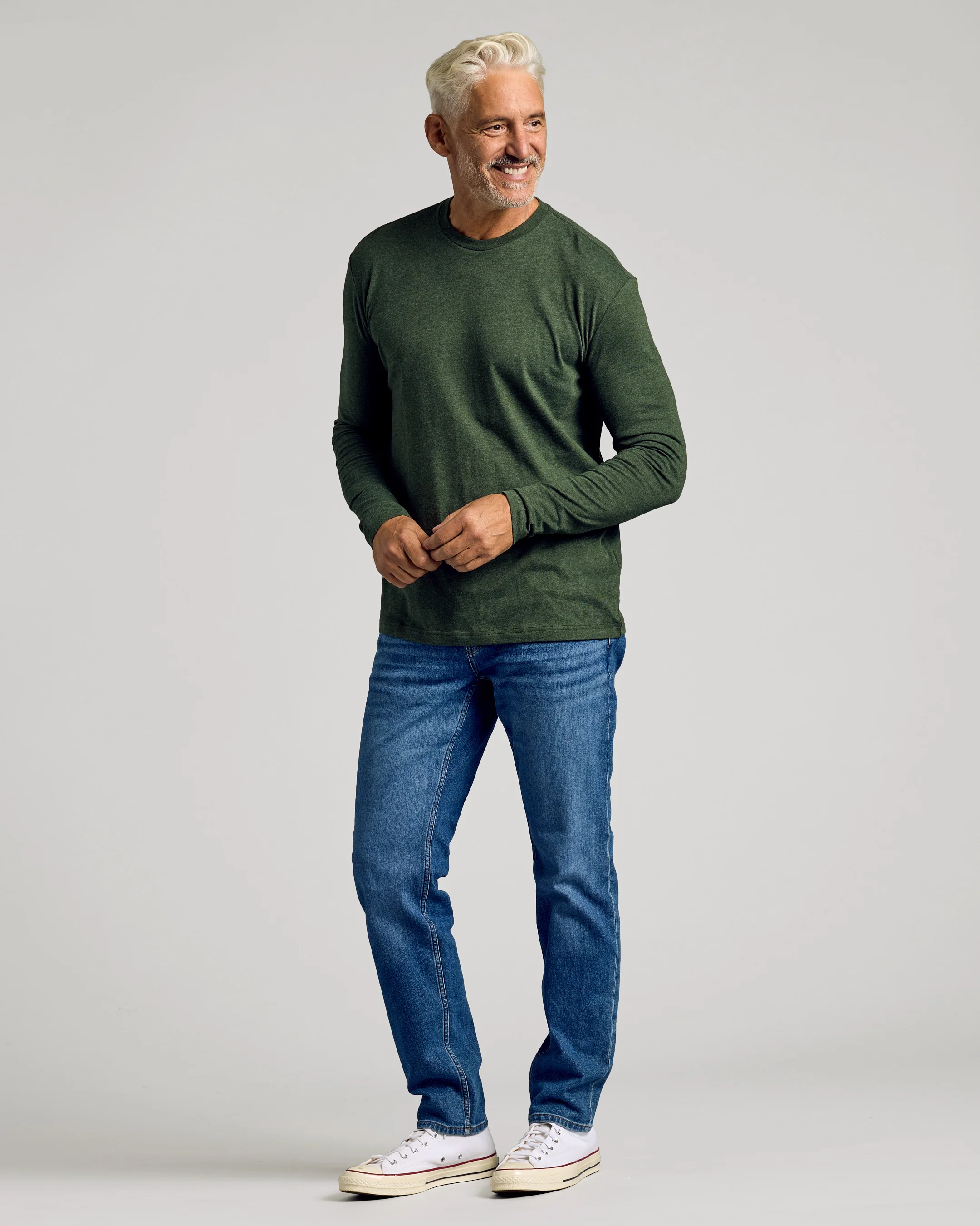 Dark Heather Olive Classic Long Sleeve Crew Neck - Image 4