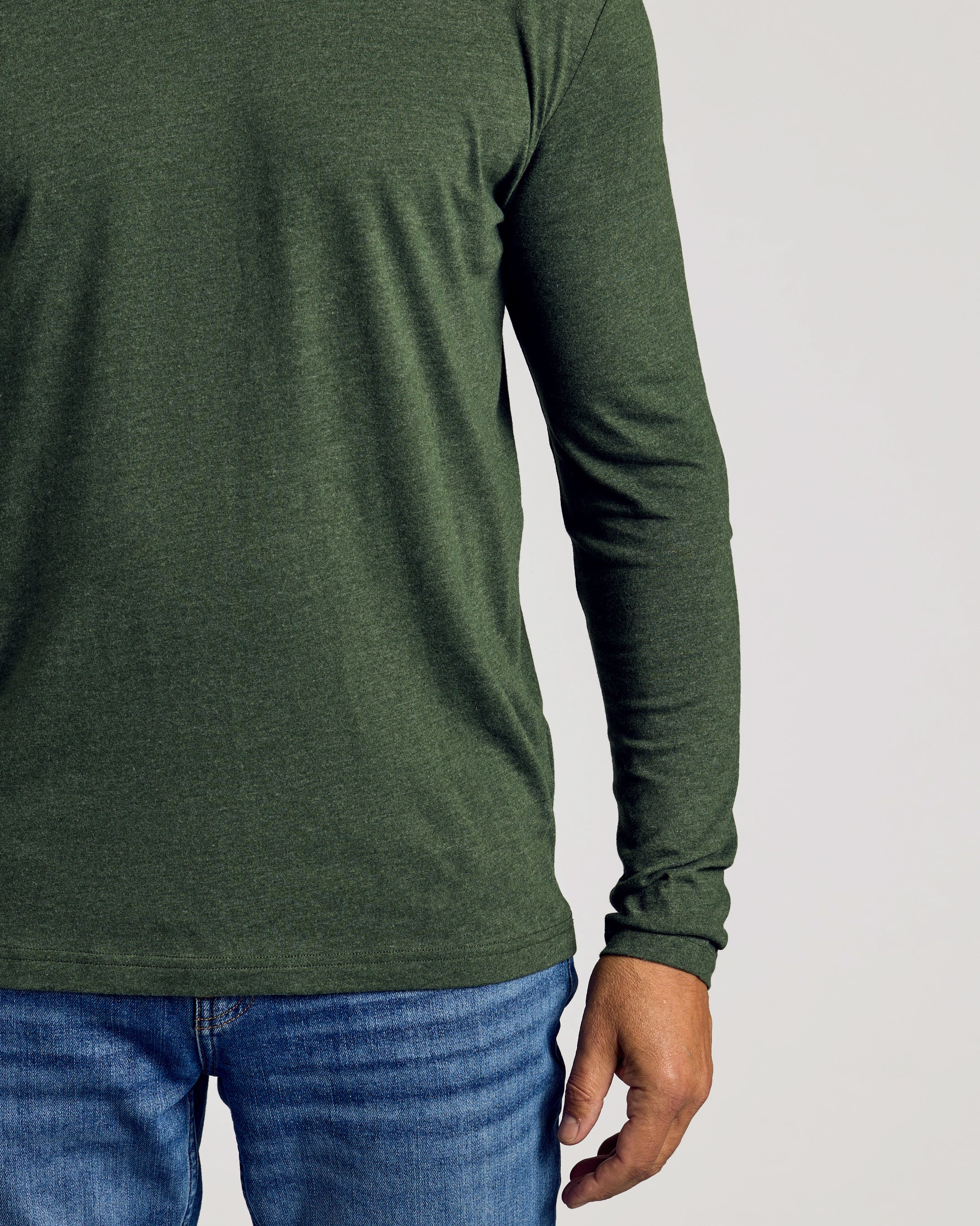 Dark Heather Olive Classic Long Sleeve Crew Neck - Image 5