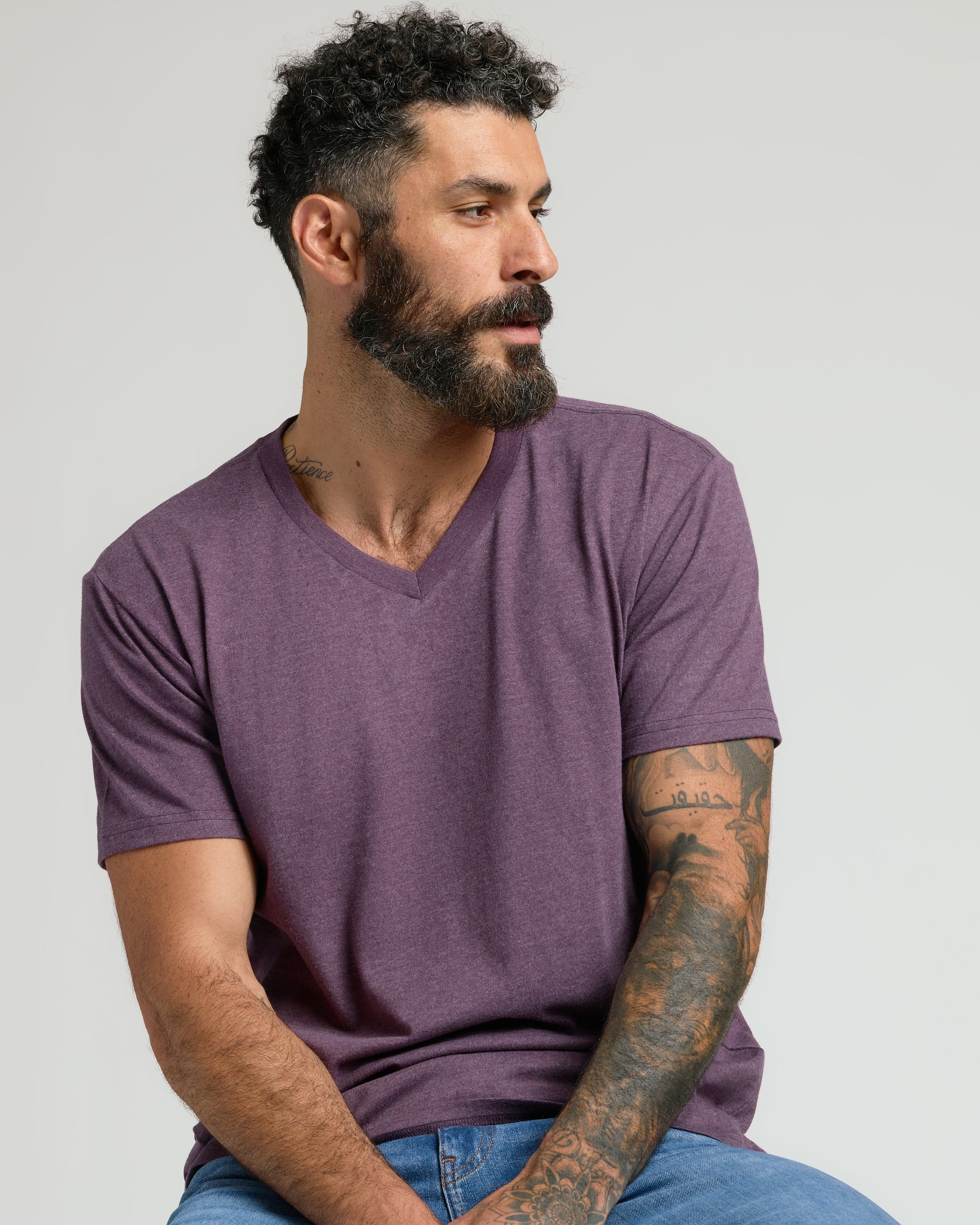 Dark Heather Plum Classic V-Neck - Image 4