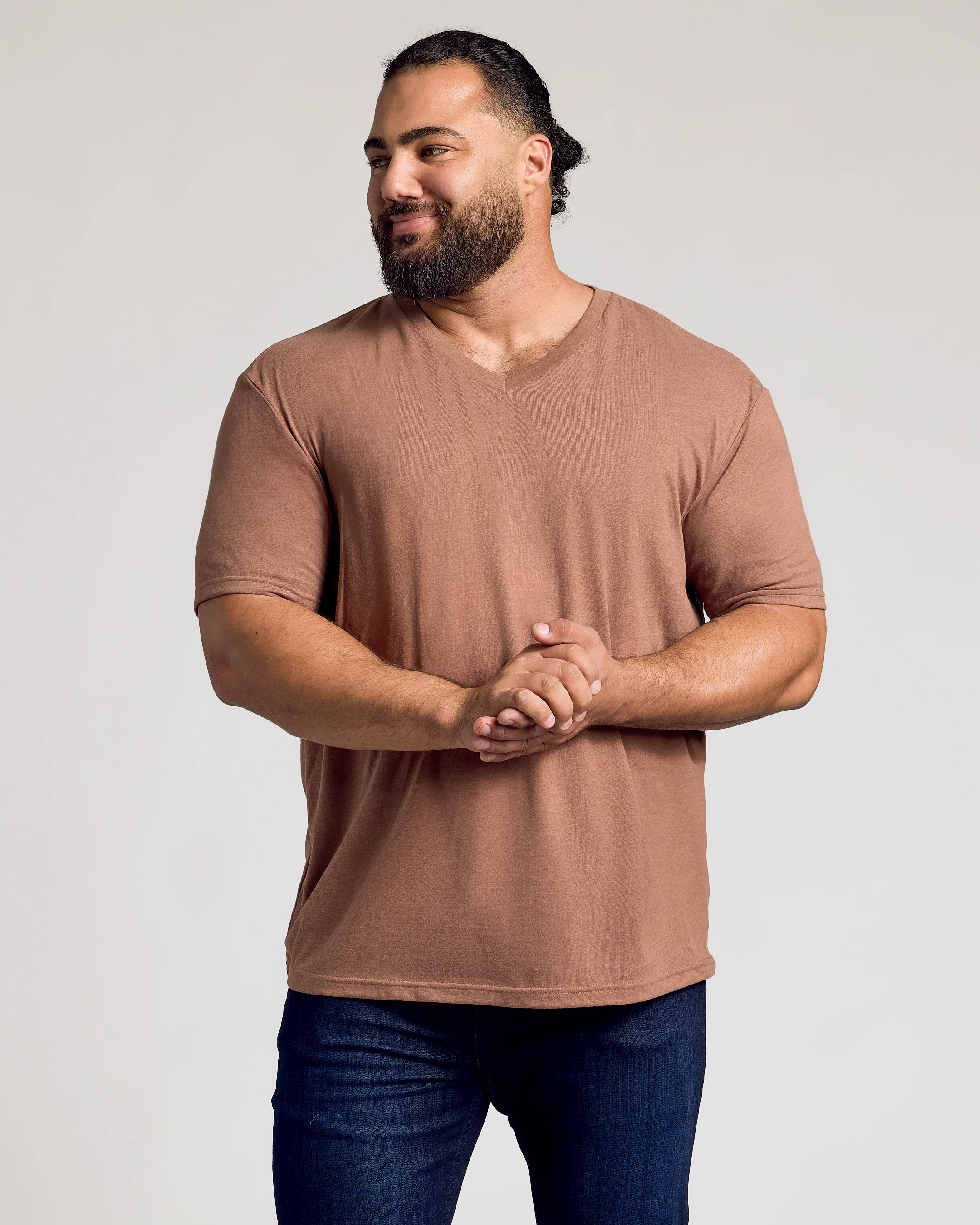 Dark Heather Sepia Classic V-Neck - Image 4