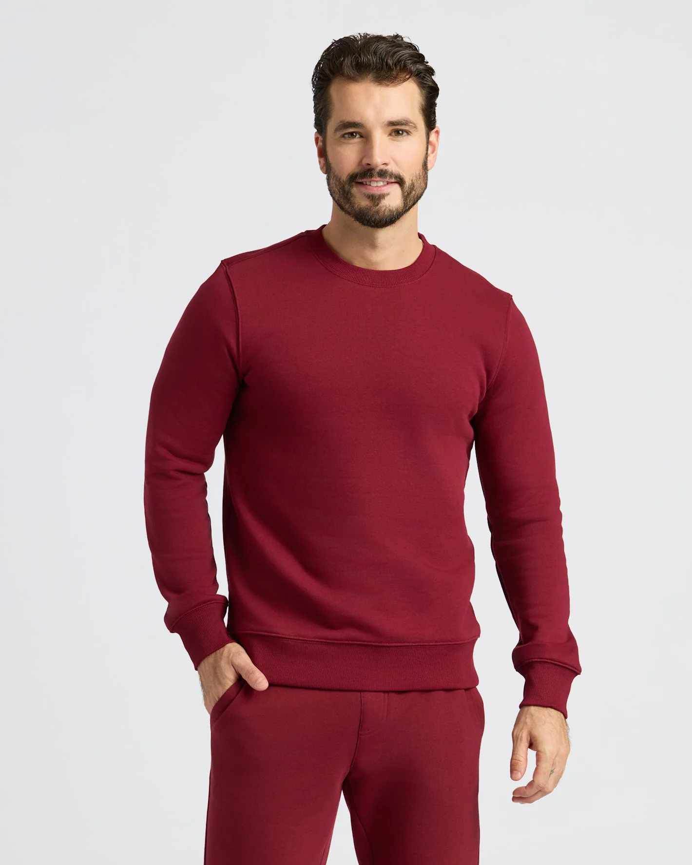 Dark Maroon Fleece French Terry Pullover Crew Neck