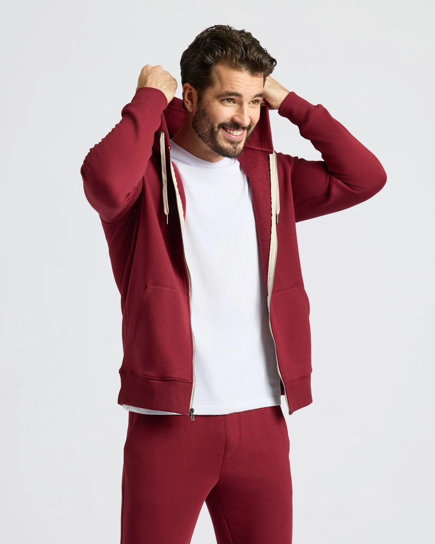 Dark Maroon Fleece French Terry Zip Hoodie - Image 5