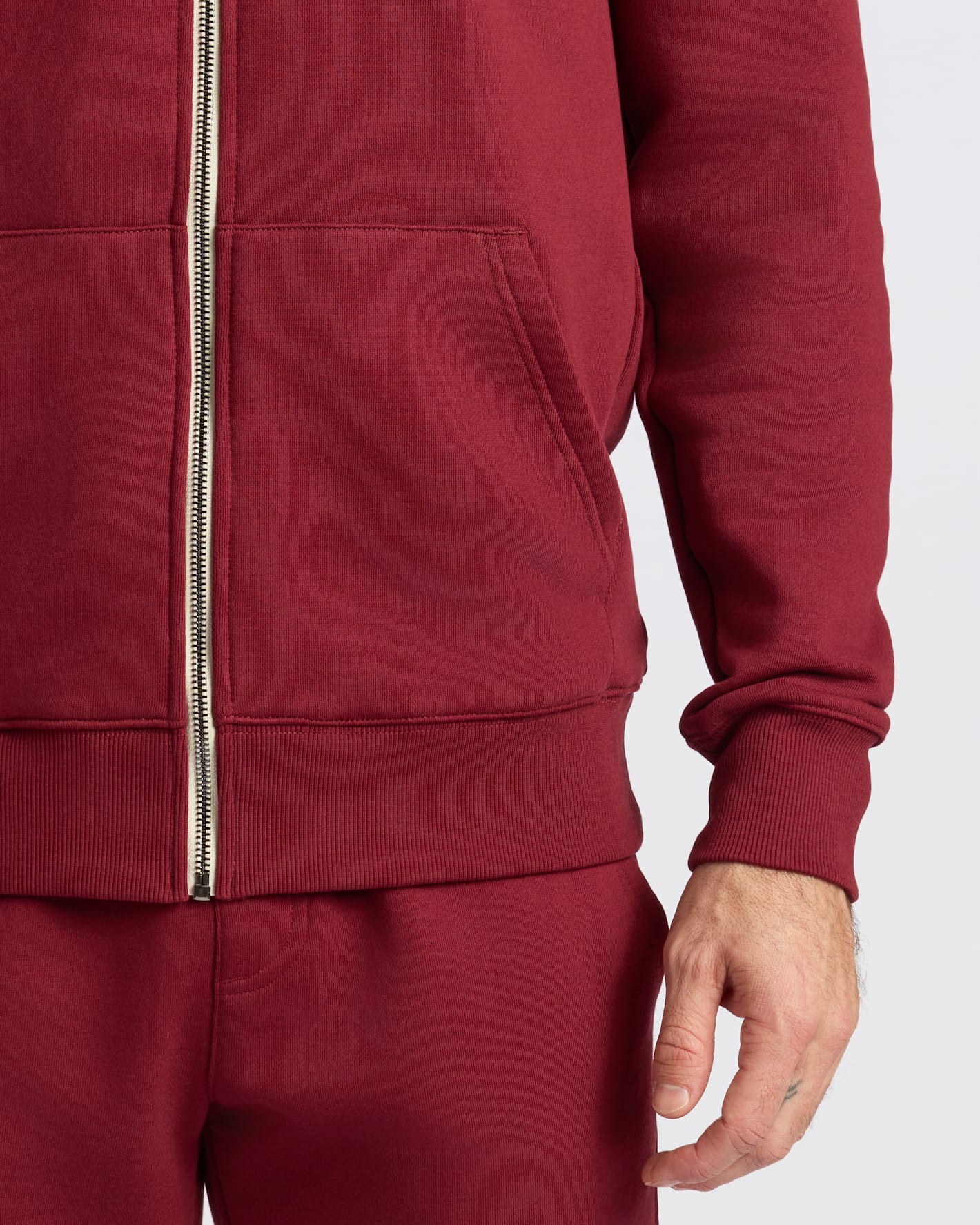 Dark Maroon Fleece French Terry Zip Hoodie - Image 7