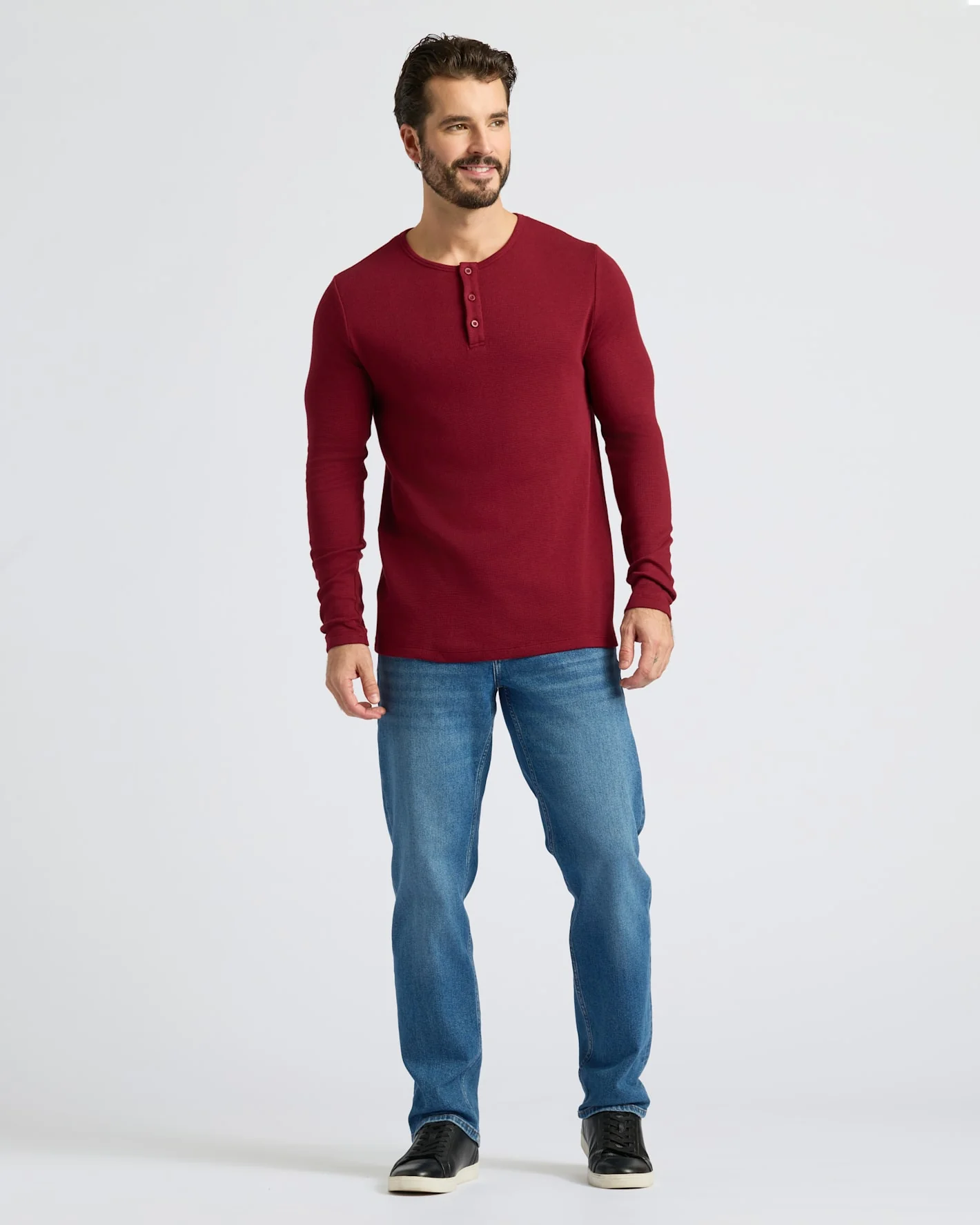 Dark Maroon Waffle Long Sleeve Henley - Image 3