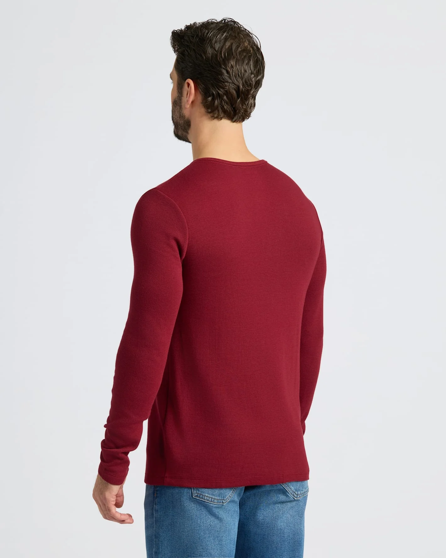 Dark Maroon Waffle Long Sleeve Henley - Image 4