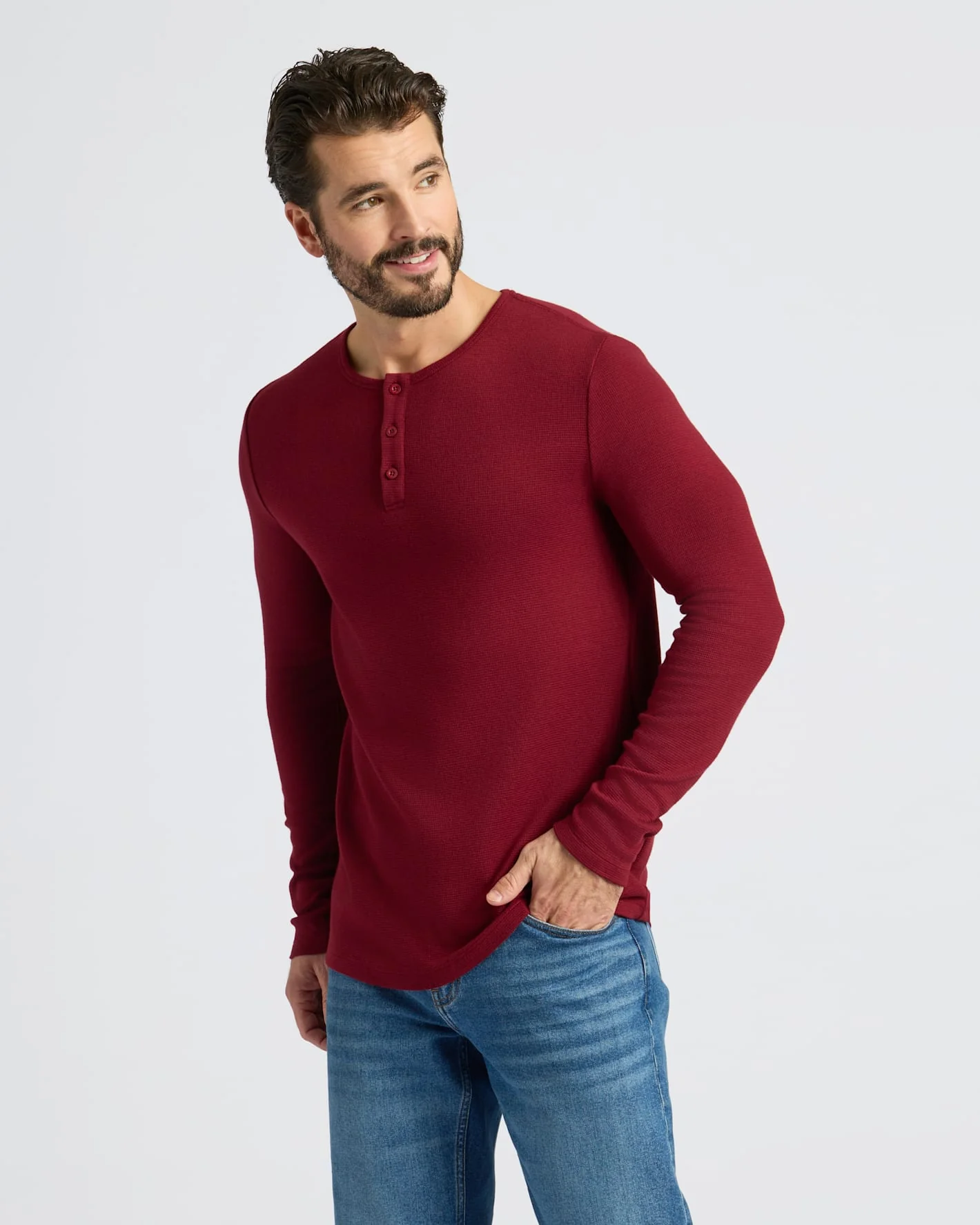 Dark Maroon Waffle Long Sleeve Henley - Image 5