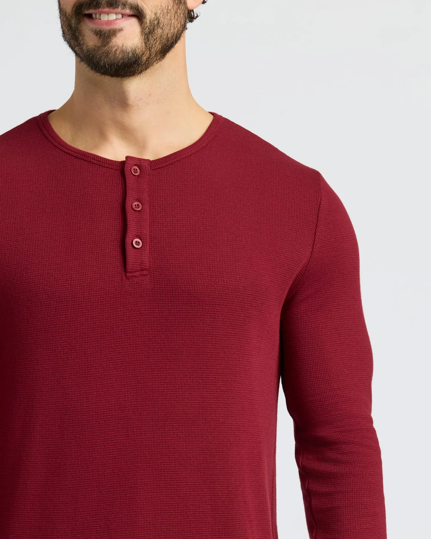 Dark Maroon Waffle Long Sleeve Henley - Image 6