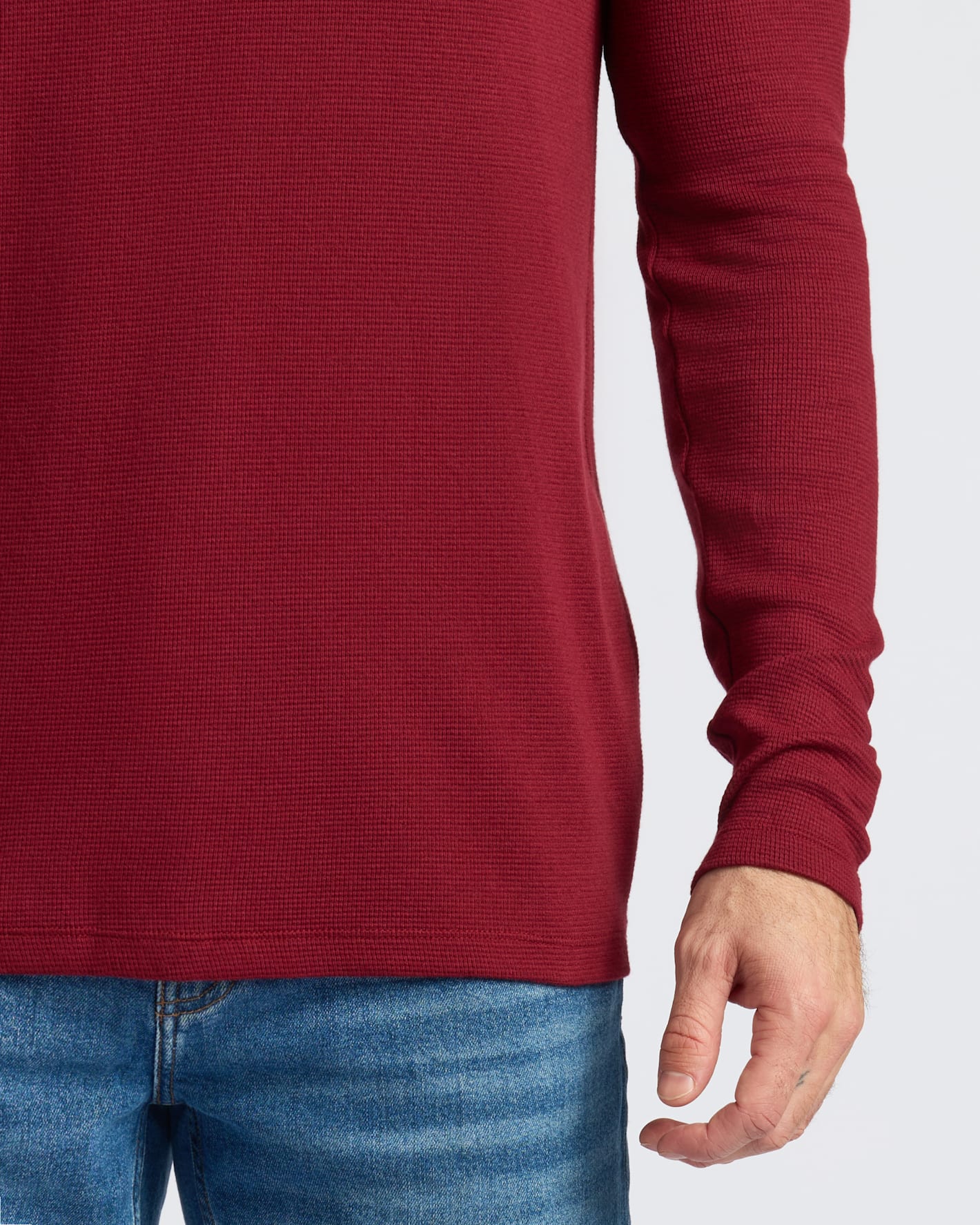 Dark Maroon Waffle Long Sleeve Henley - Image 7