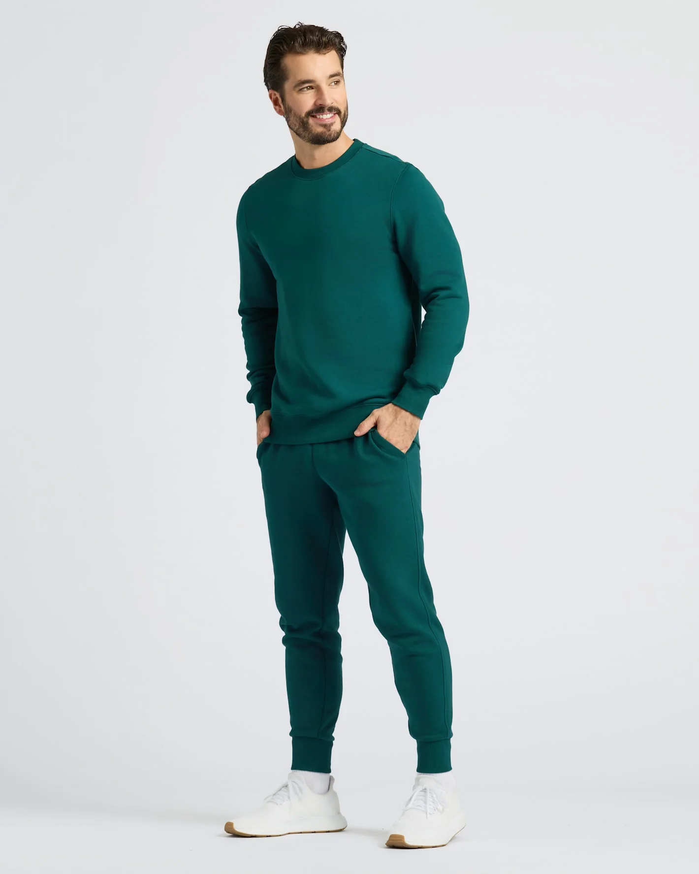 Deep Emerald Fleece French Terry Pullover Crew Neck - Image 3