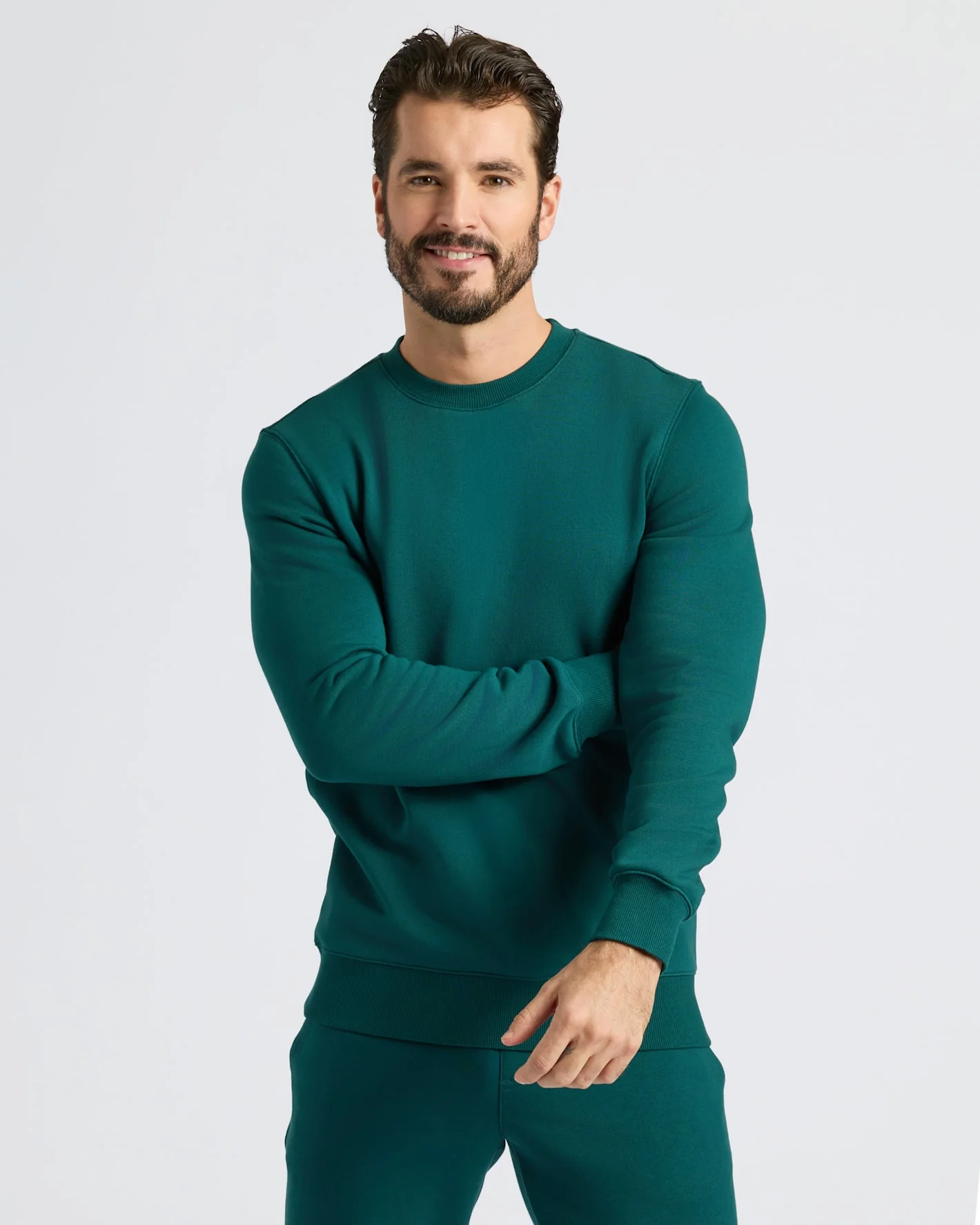 Deep Emerald Fleece French Terry Pullover Crew Neck - Image 5