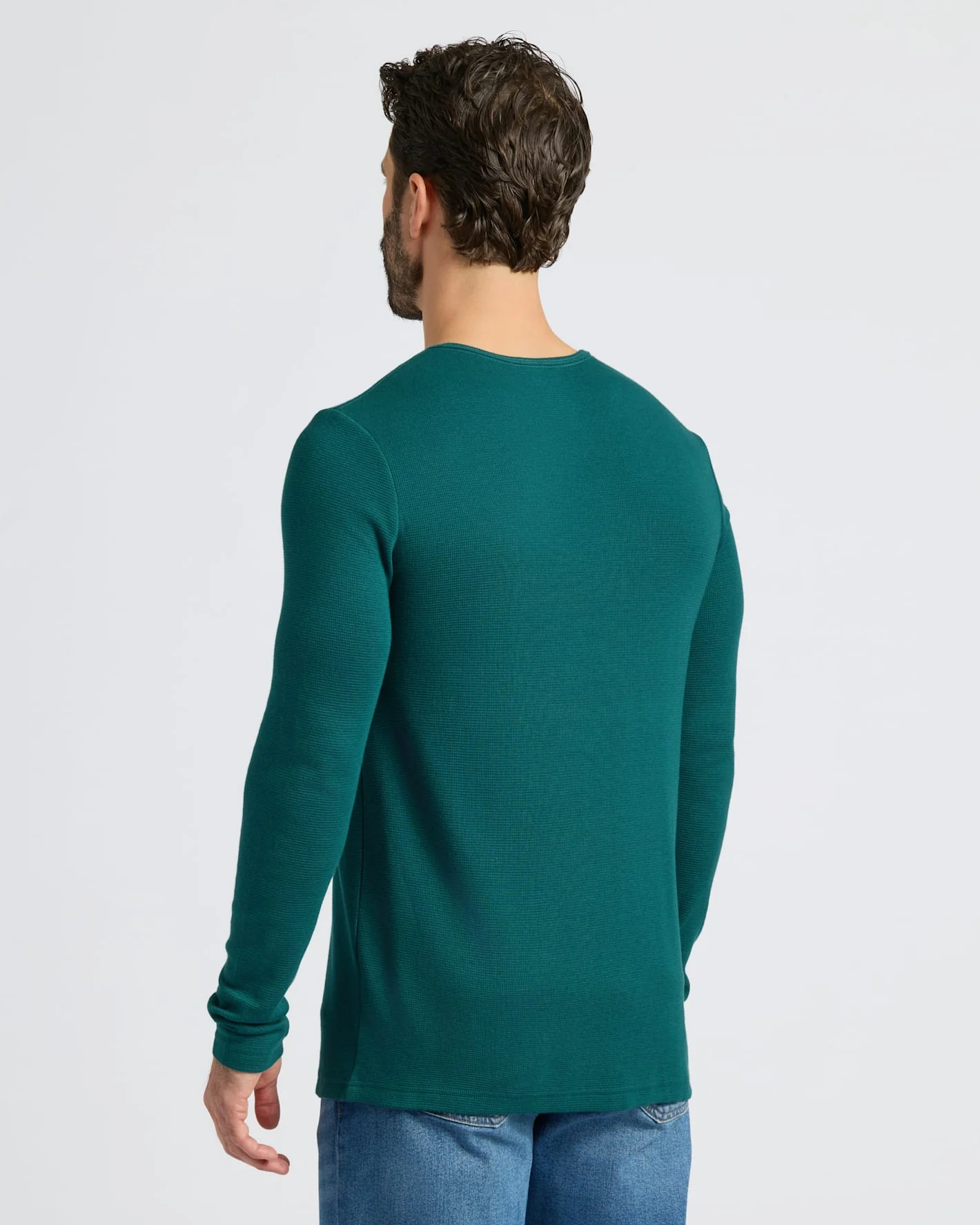Deep Emerald Waffle Long Sleeve Henley - Image 4