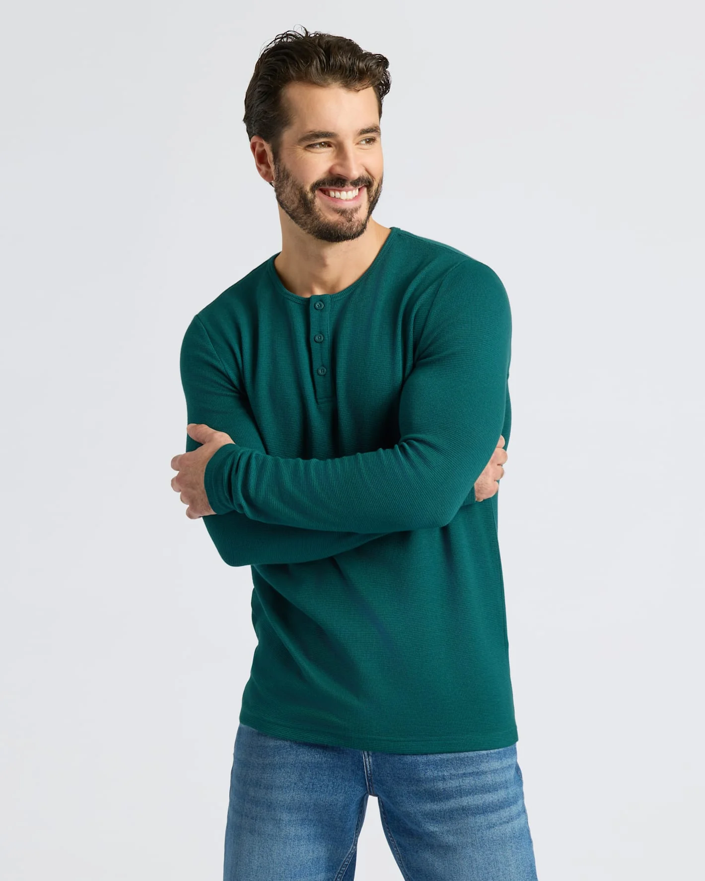 Deep Emerald Waffle Long Sleeve Henley - Image 5