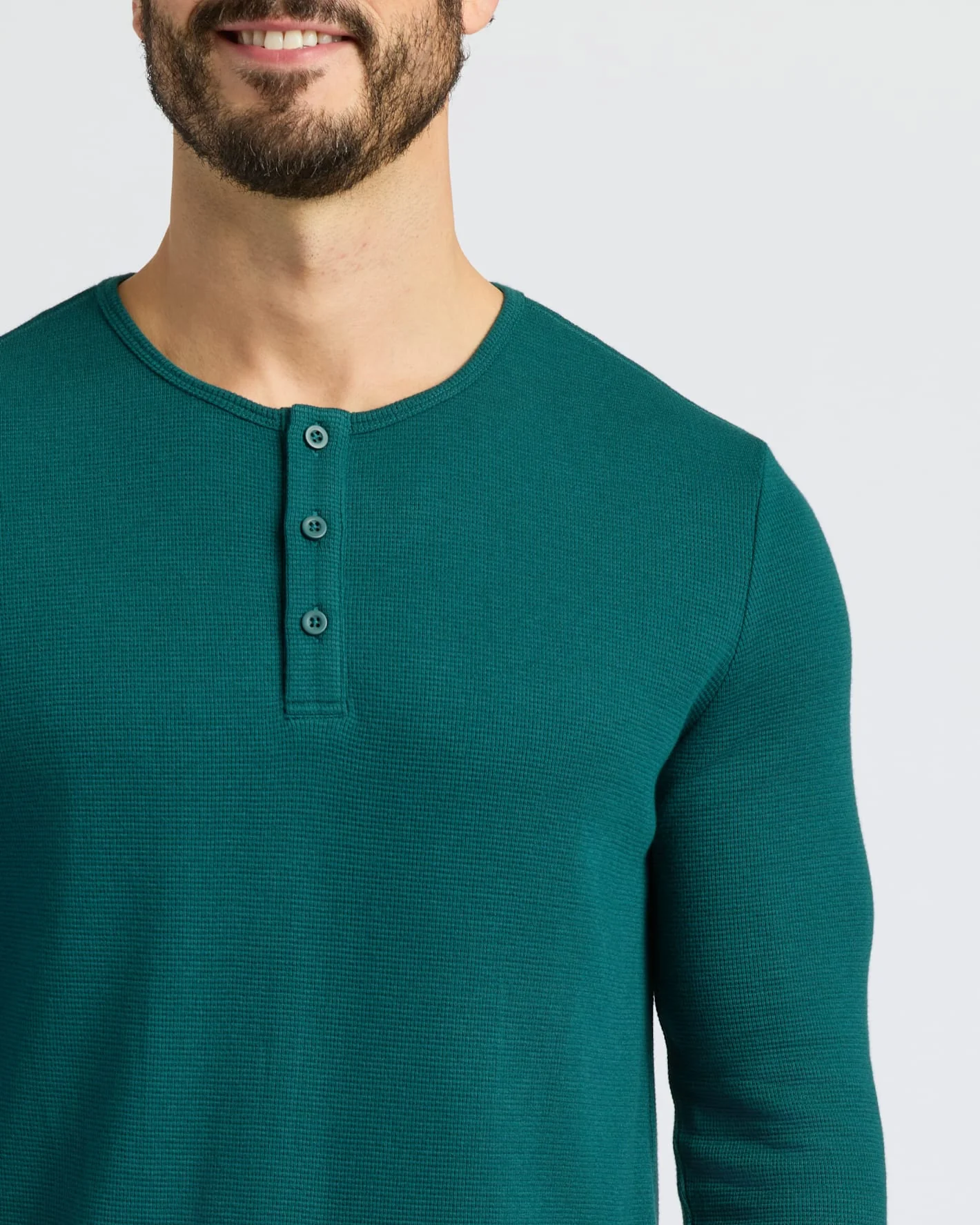 Deep Emerald Waffle Long Sleeve Henley - Image 6