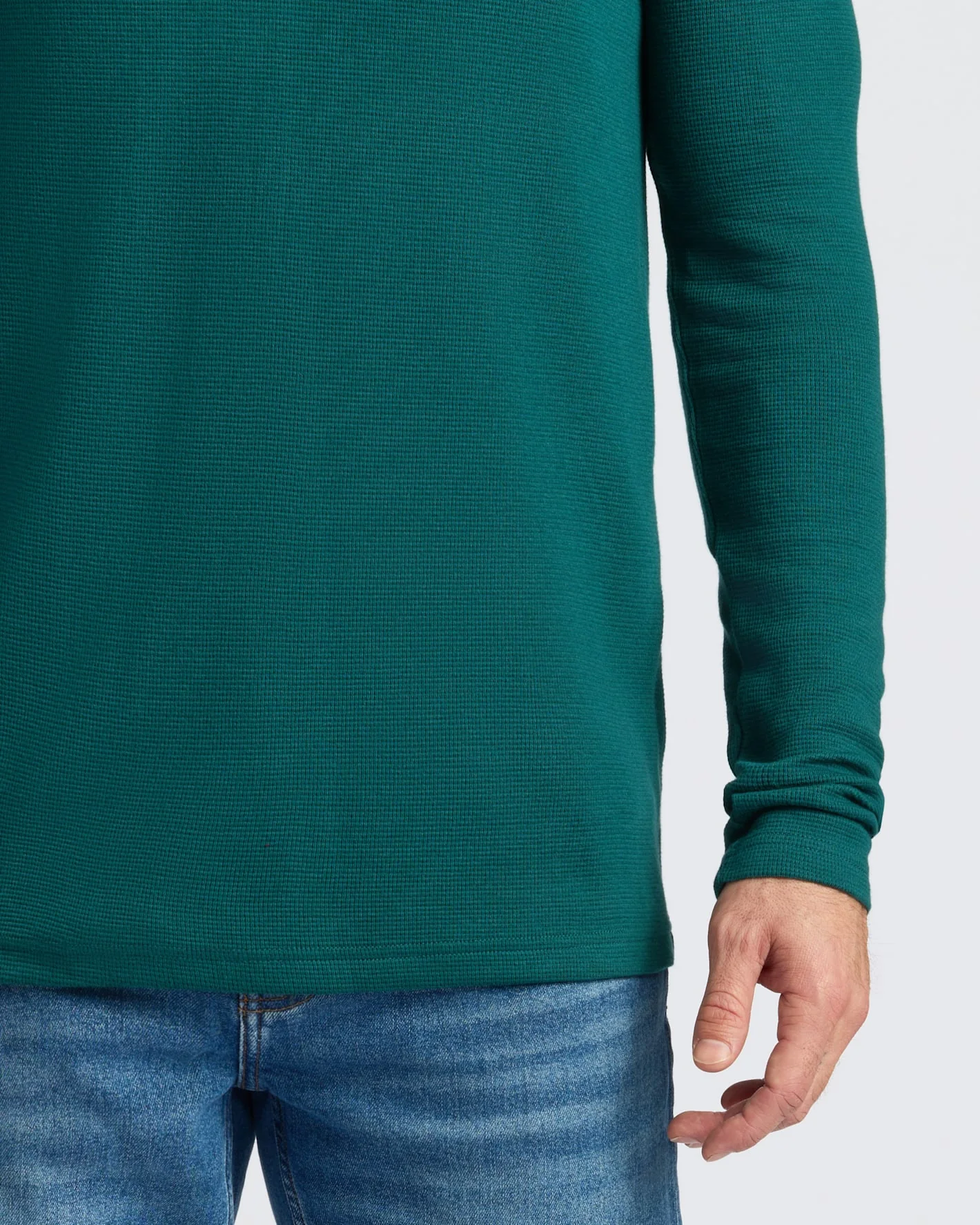 Deep Emerald Waffle Long Sleeve Henley - Image 7