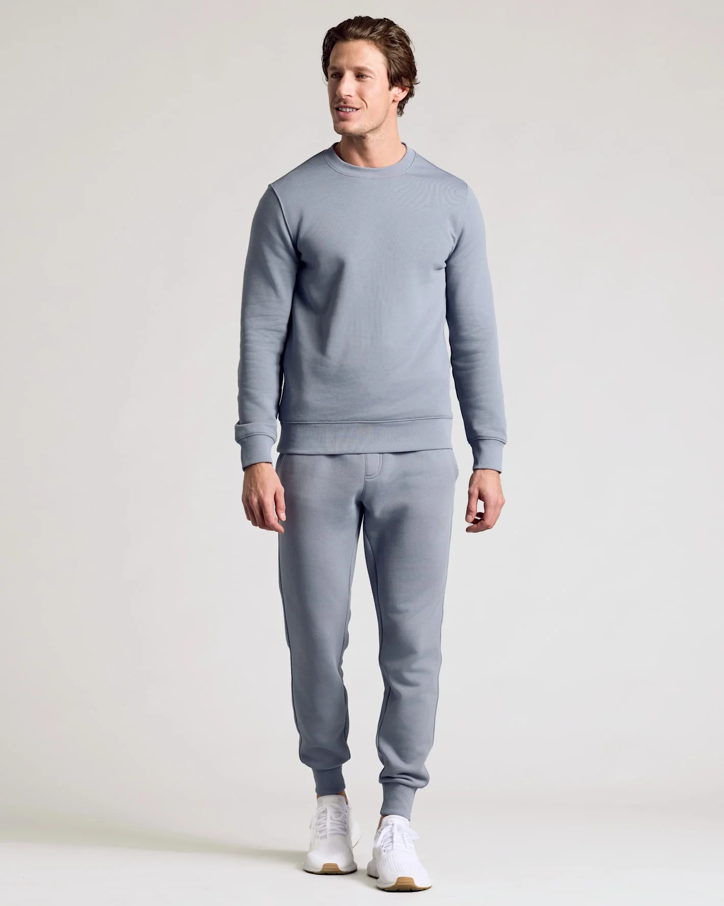 Dusty Blue Fleece French Terry Pullover Crew Neck - Image 4