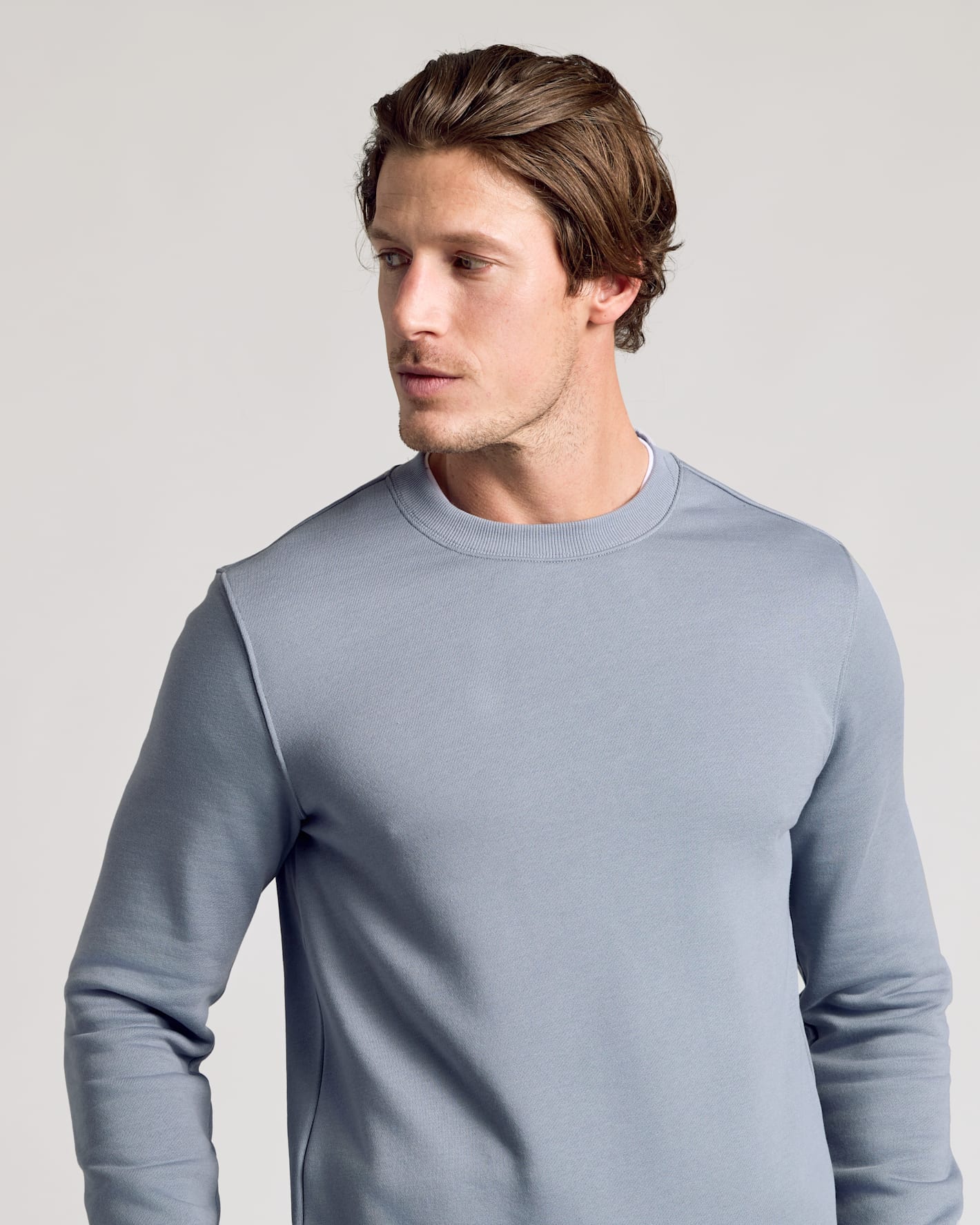 Dusty Blue Fleece French Terry Pullover Crew Neck - Image 5
