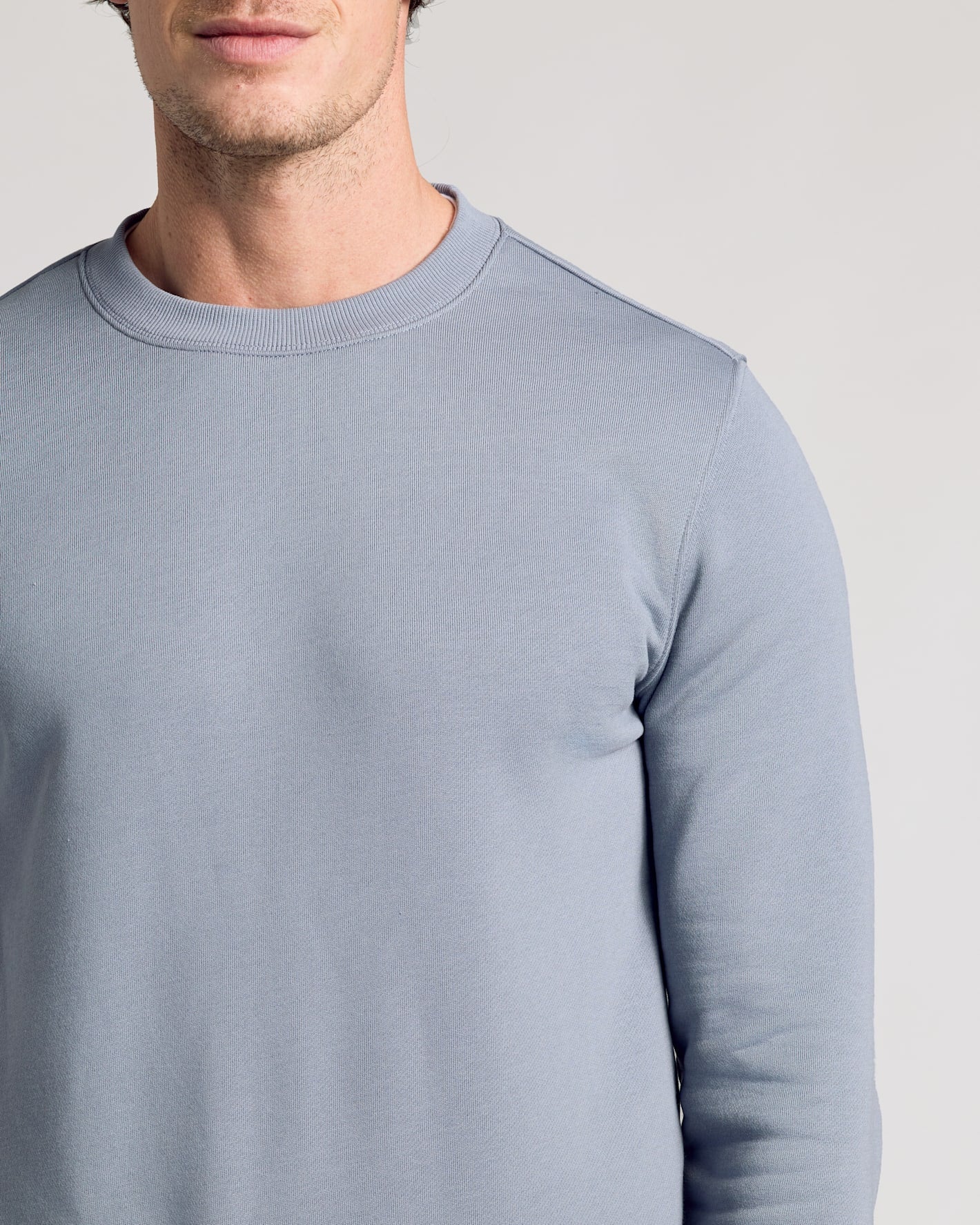 Dusty Blue Fleece French Terry Pullover Crew Neck - Image 6