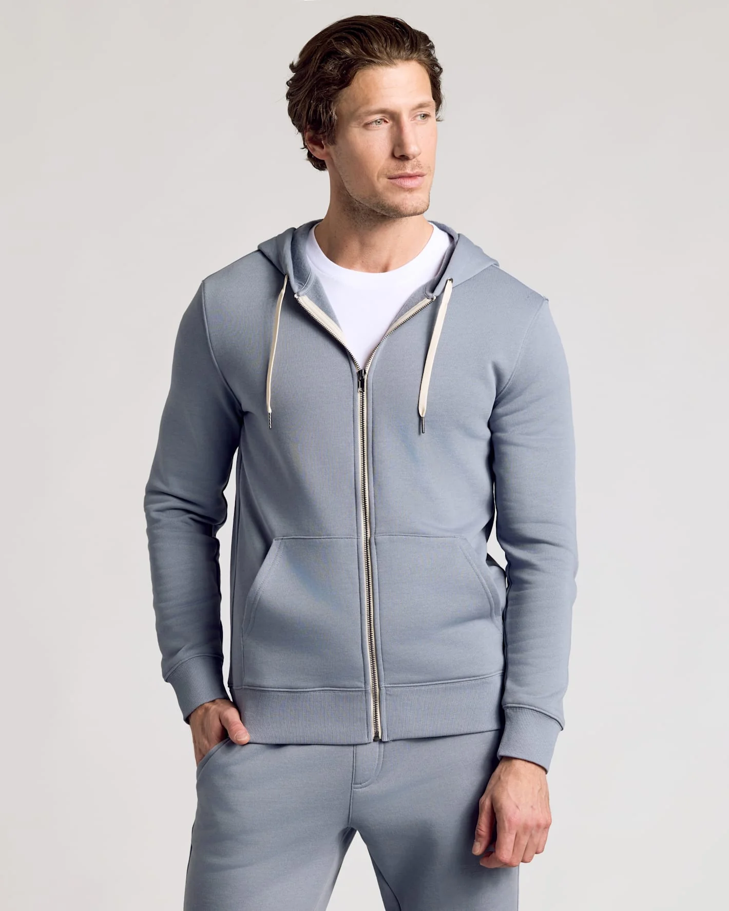 Dusty Blue Fleece French Terry Zip Hoodie