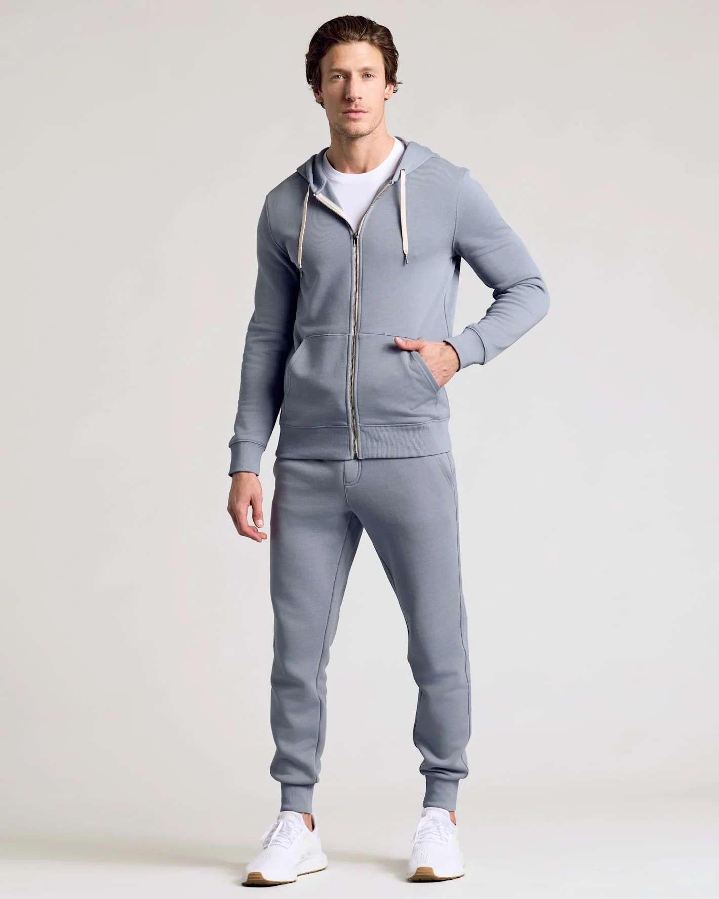 Dusty Blue Fleece French Terry Zip Hoodie - Image 4