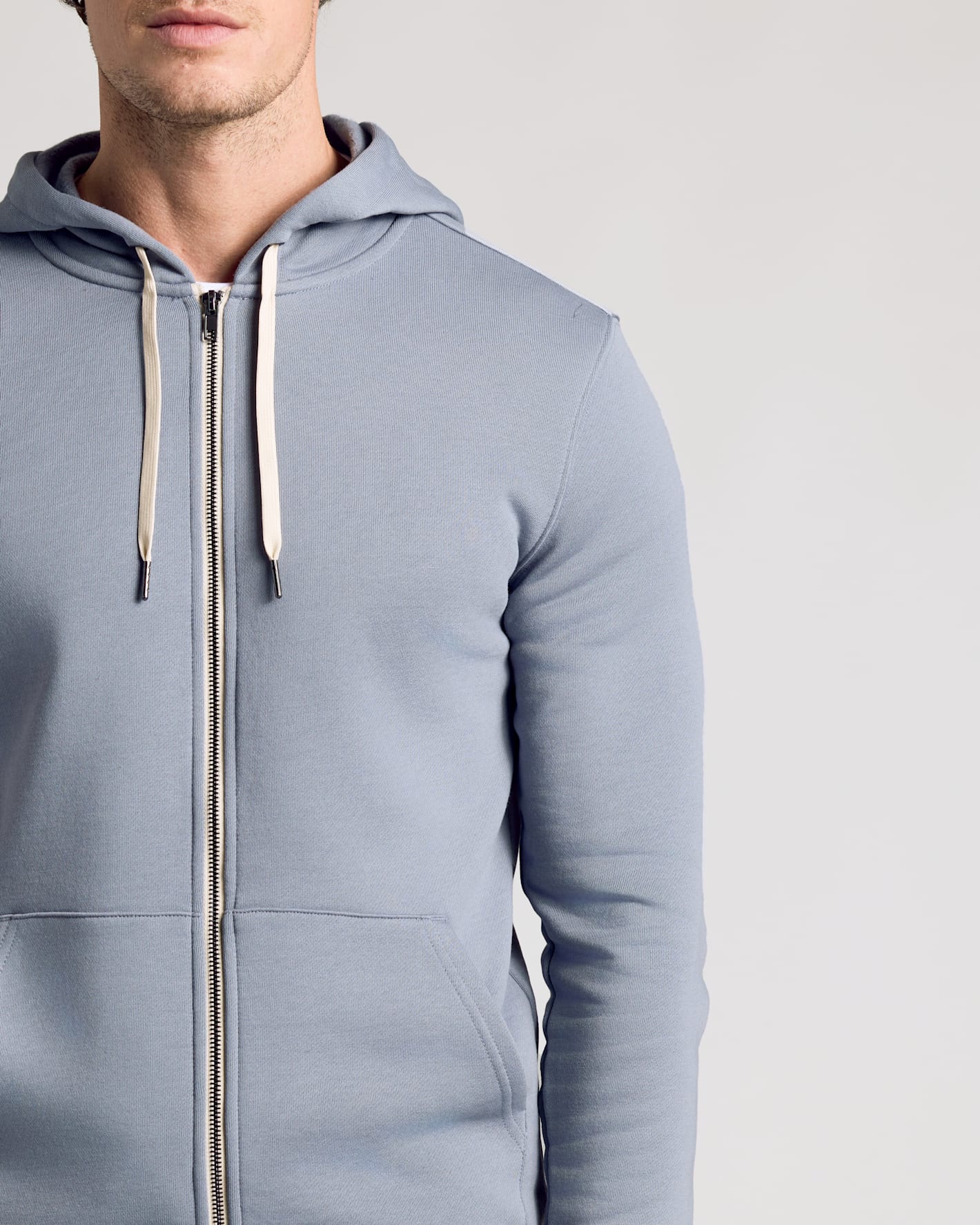 Dusty Blue Fleece French Terry Zip Hoodie - Image 6