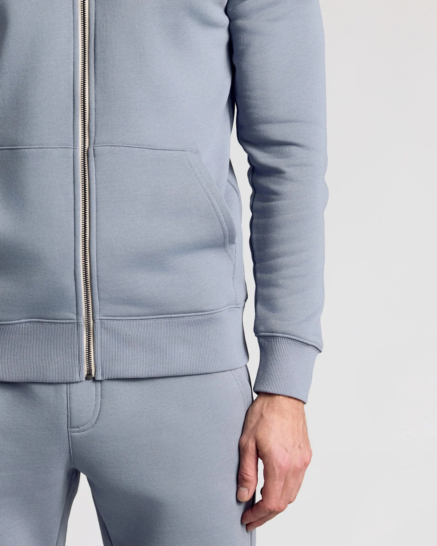Dusty Blue Fleece French Terry Zip Hoodie - Image 7