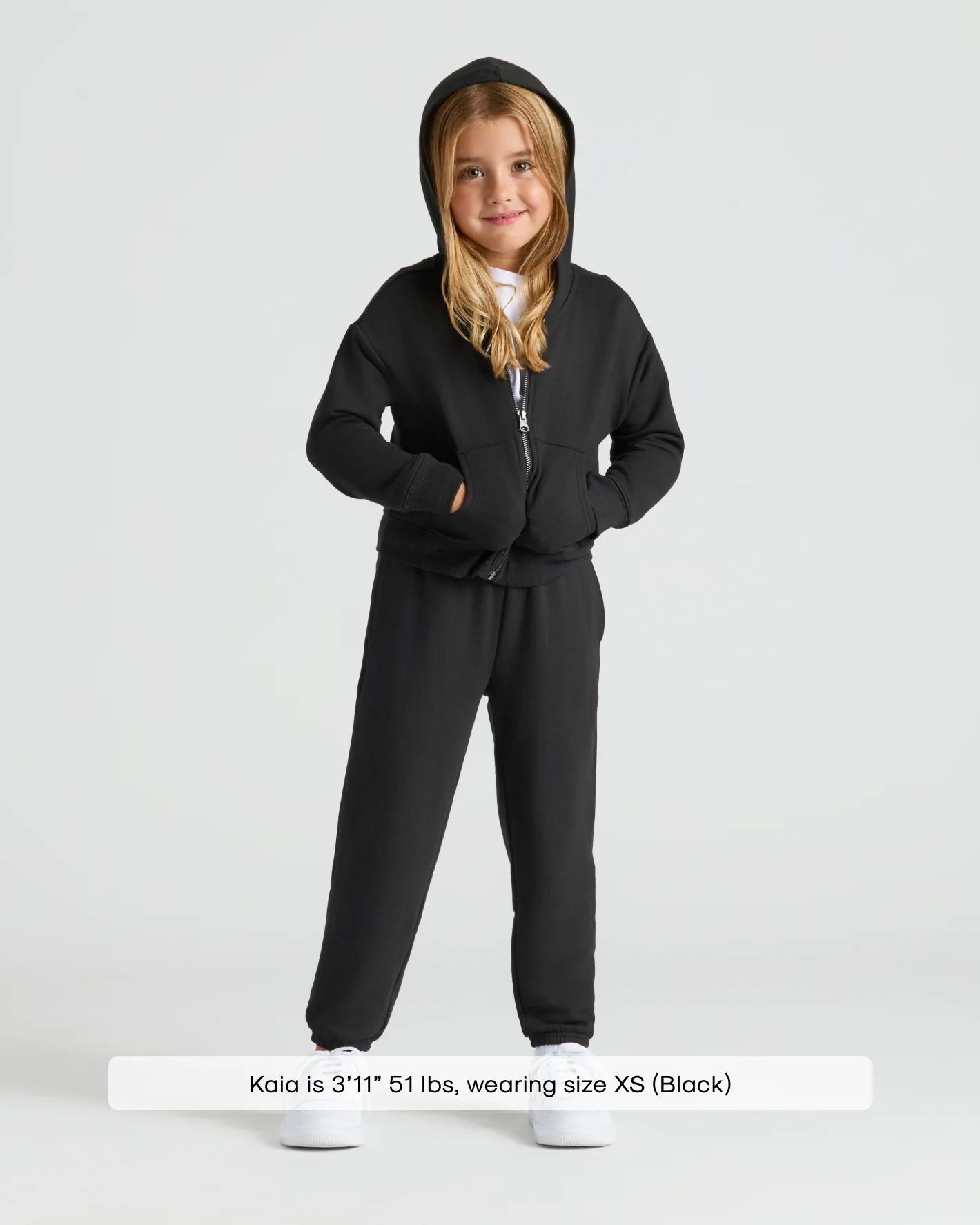 Girls Black Cropped Zip Hoodie - Image 3
