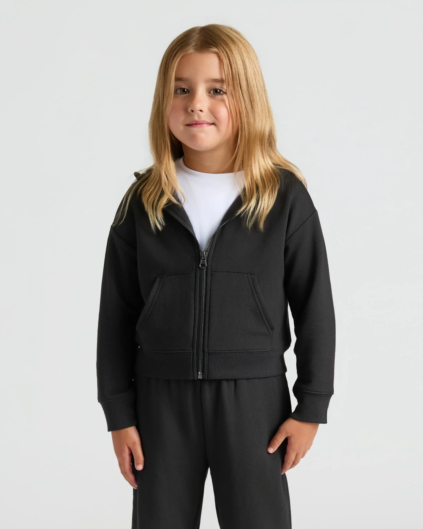 Girls Black Cropped Zip Hoodie - Image 6