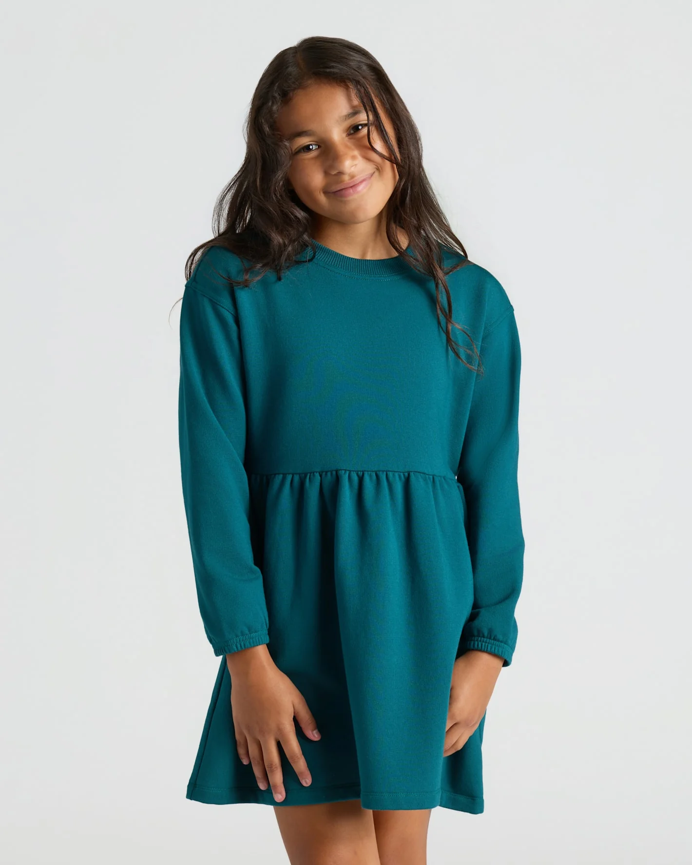 Girls Dark Maroon & Deep Emerald Long Sleeve Fleece Dress 2-Pack - Image 2
