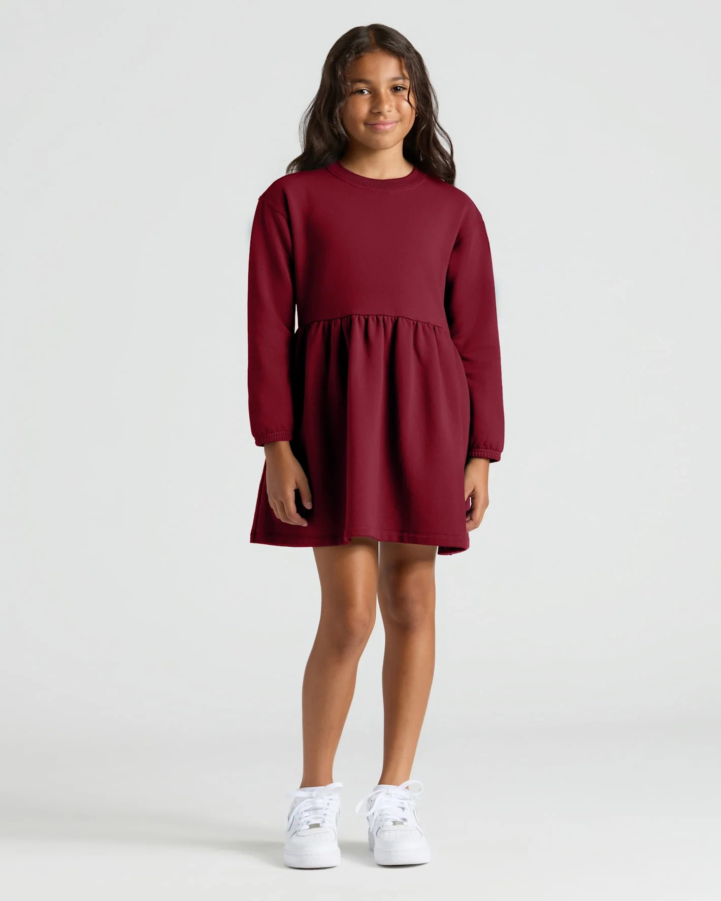 Girls Dark Maroon & Deep Emerald Long Sleeve Fleece Dress 2-Pack - Image 6
