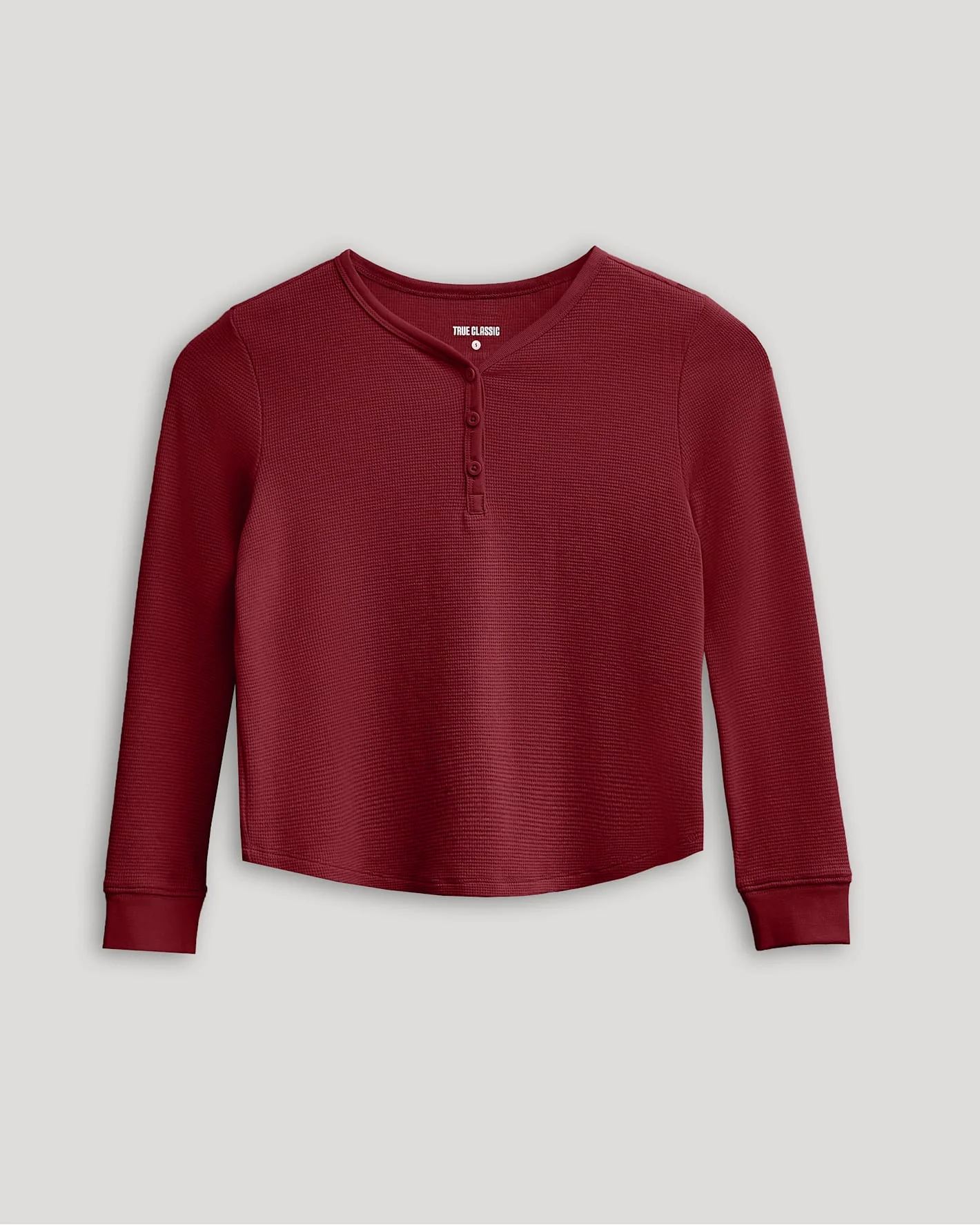 Girls Dark Maroon Long Sleeve Boxy Waffle Henley - Image 2