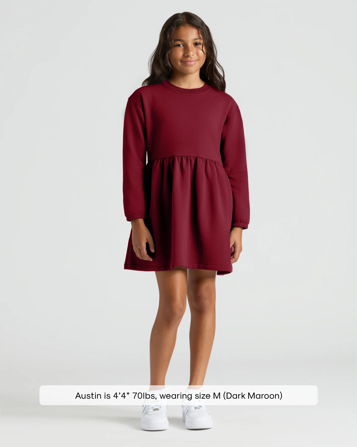 Girls Dark Maroon Long Sleeve Fleece Dress - Image 3