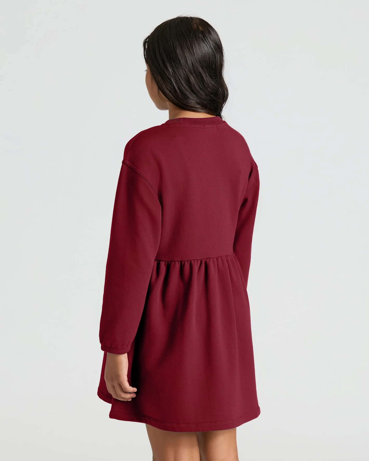Girls Dark Maroon Long Sleeve Fleece Dress - Image 4