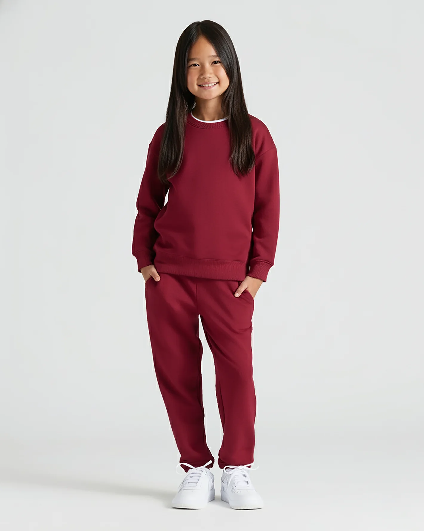 Girls Dark Maroon Slouch Pullover Crew & Relaxed Jogger 2-Pack - Image 2