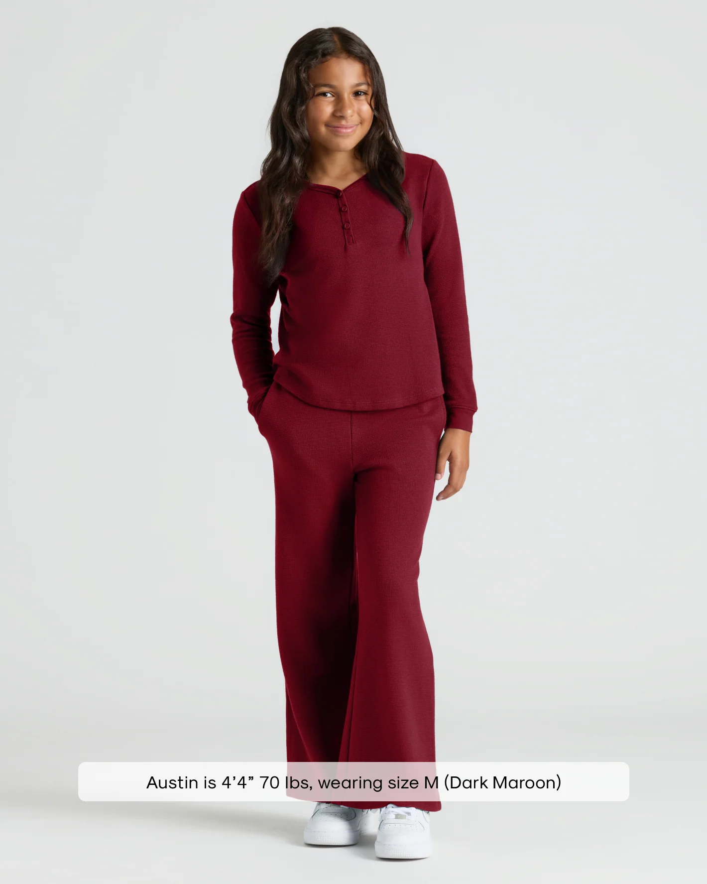 Girls Dark Maroon Waffle Long Sleeve Henley & Waffle Leg Pants 2-Pack - Image 2